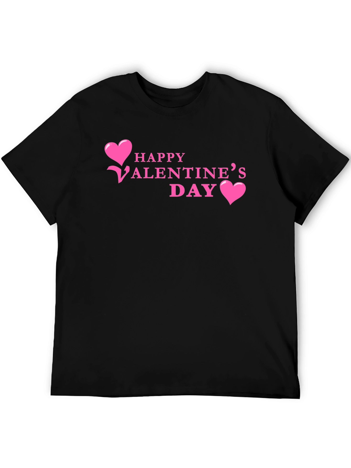 Happy Valentines Day T-Shirt Pink Hearts Black Tee