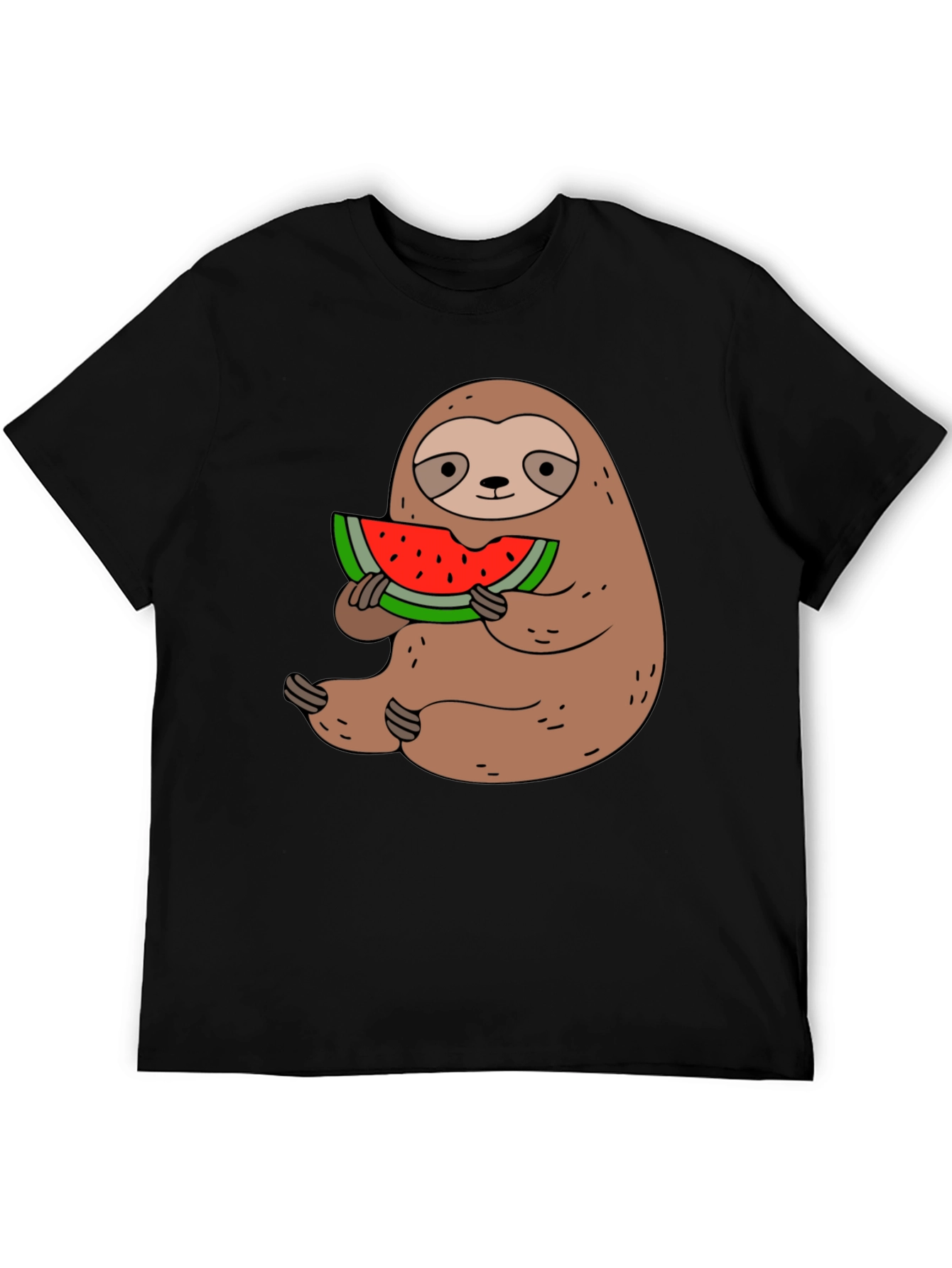 Sloth Eating Watermelon Graphic Tee - Black