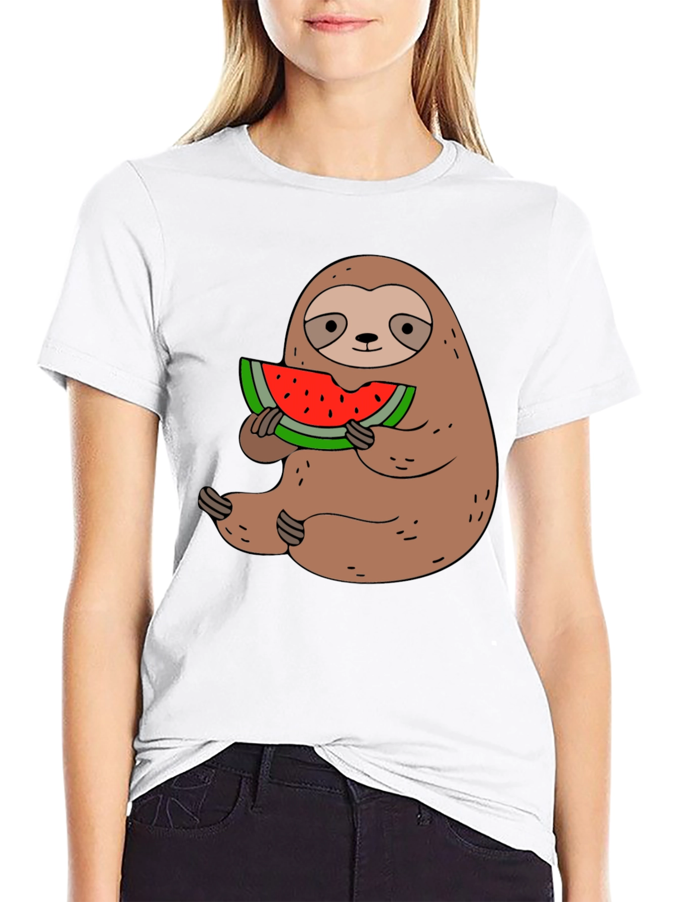 Sloth Eating Watermelon Graphic Tee - Black