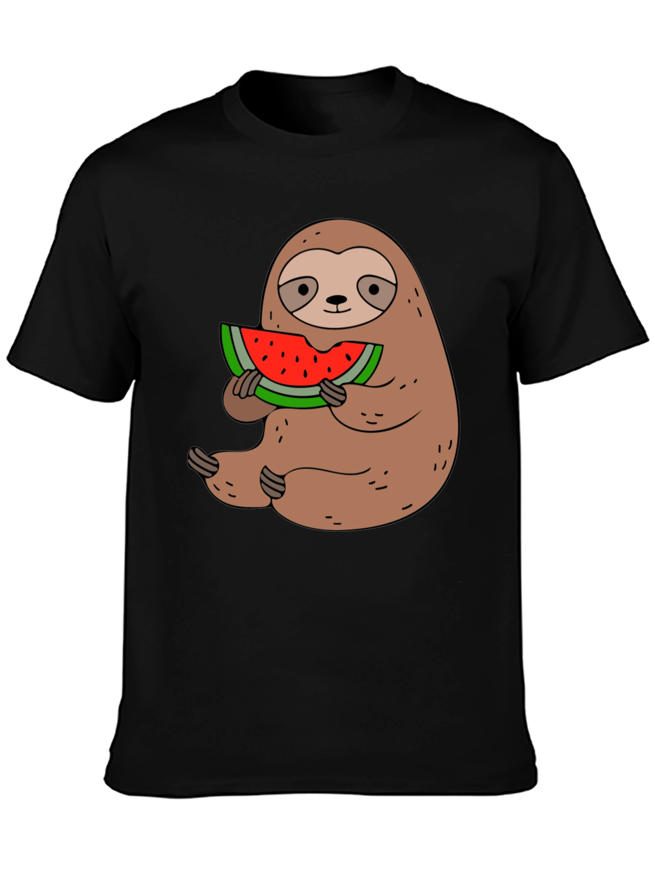 Sloth Eating Watermelon Graphic Tee - Black