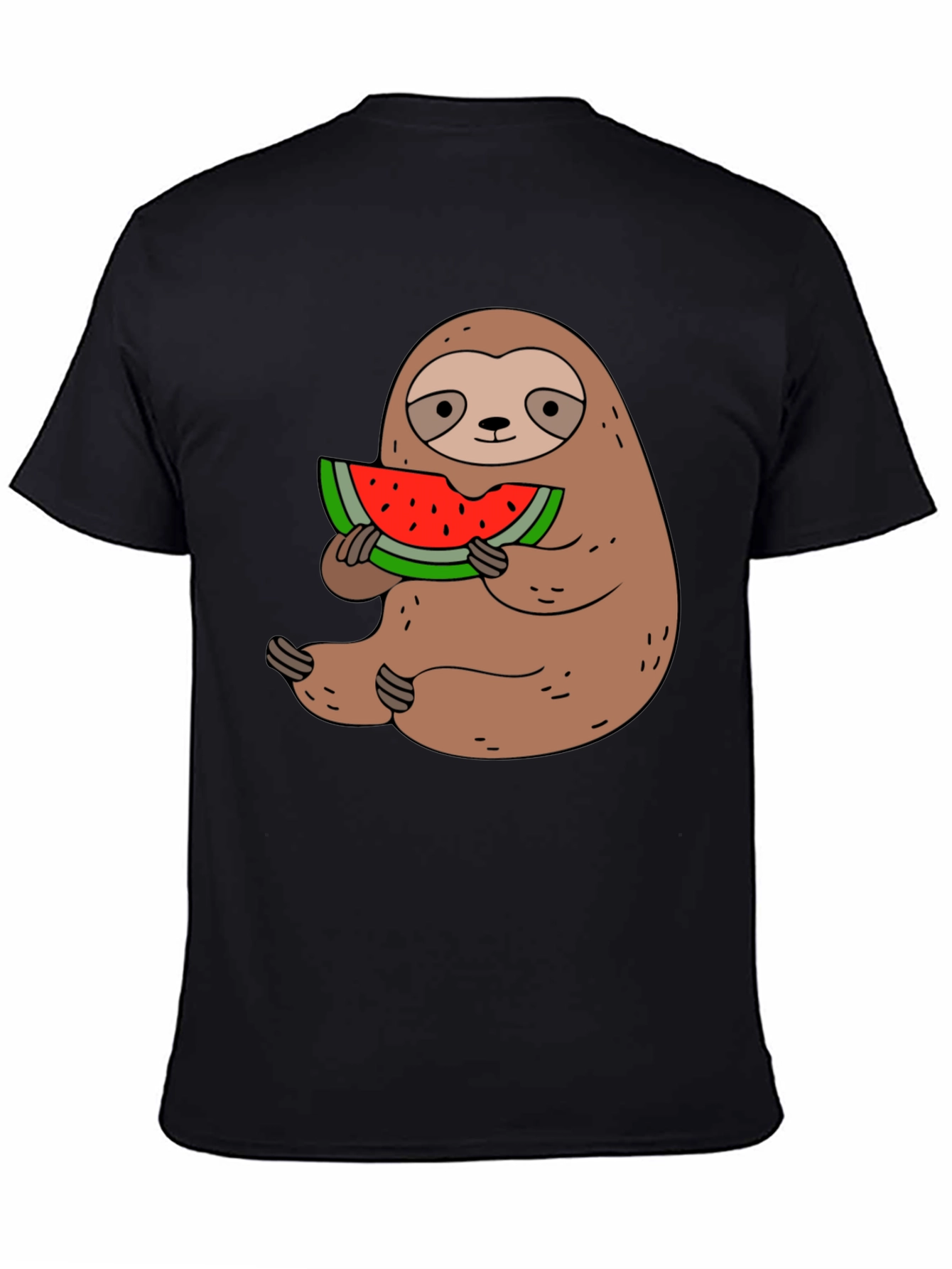 Sloth Eating Watermelon Graphic Tee - Black