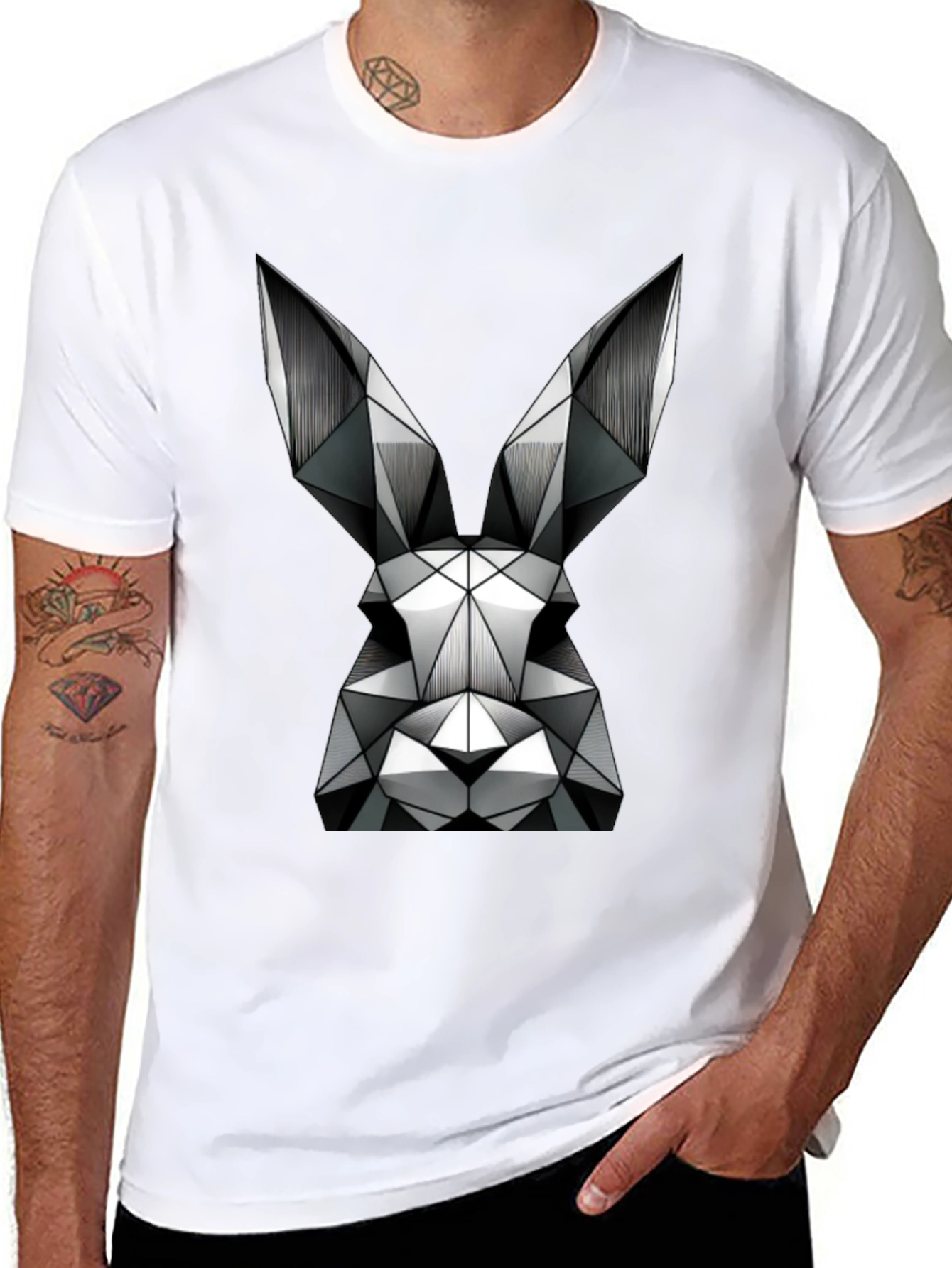 Geometric Rabbit Graphic T-Shirt - Black