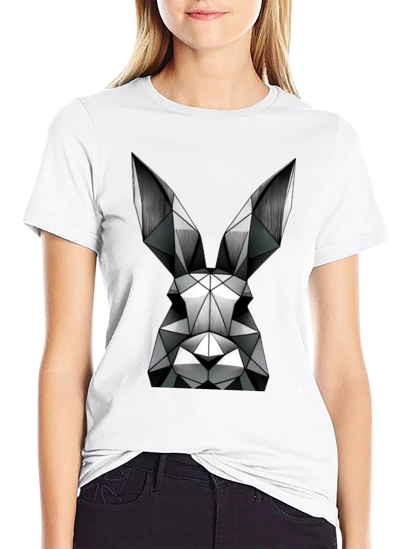 Geometric Rabbit Graphic T-Shirt - Black
