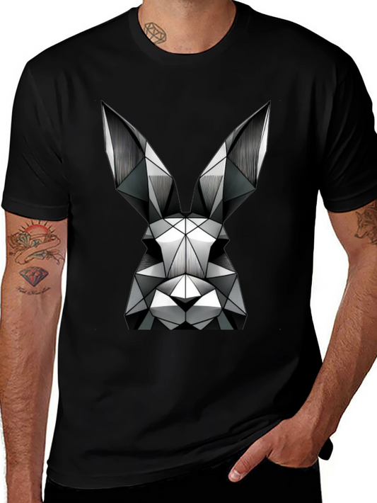 Geometric Rabbit Graphic T-Shirt - Black