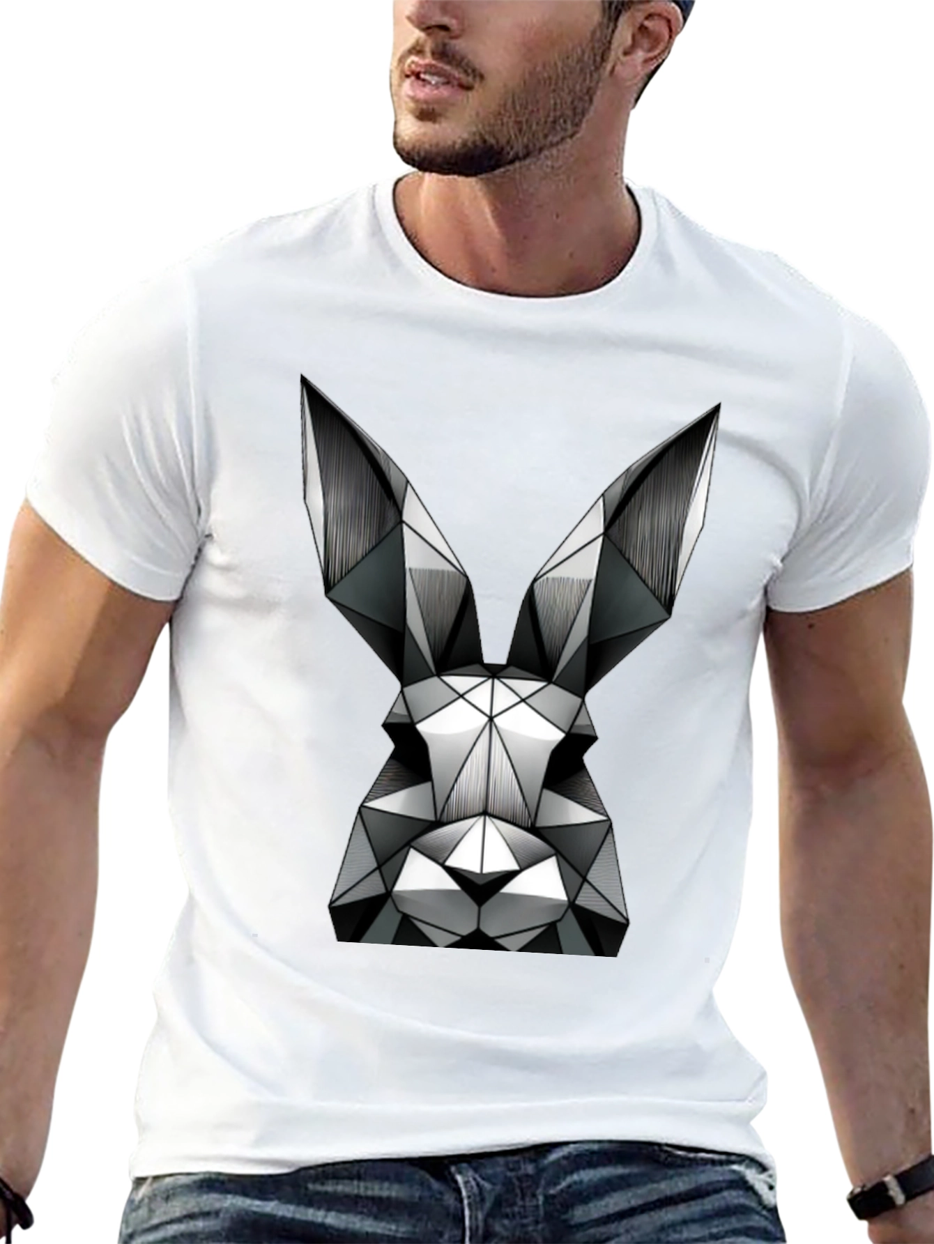 Geometric Rabbit Graphic T-Shirt - Black