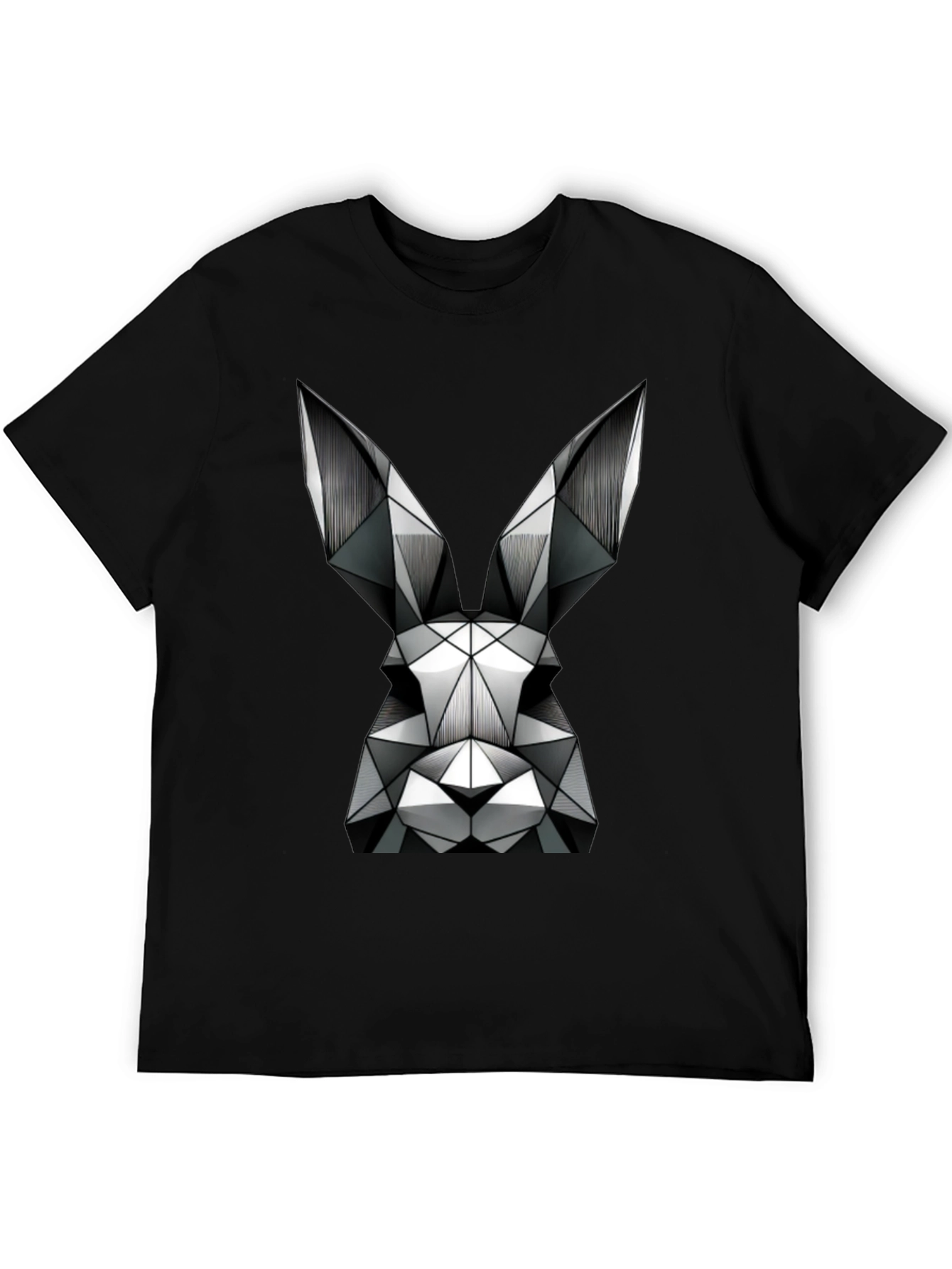 Geometric Rabbit Graphic T-Shirt - Black
