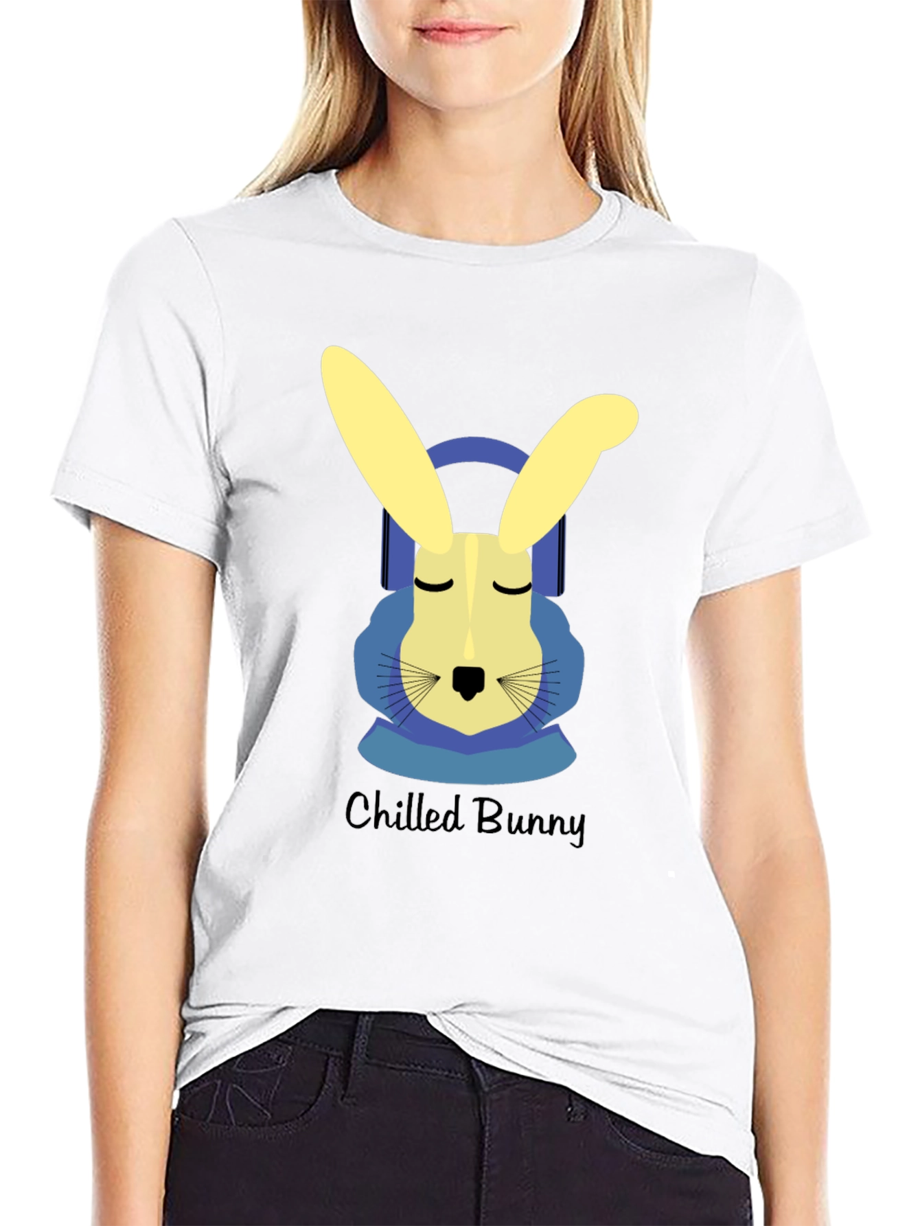 Chilled Bunny Graphic Tee - Black Cotton T-Shirt