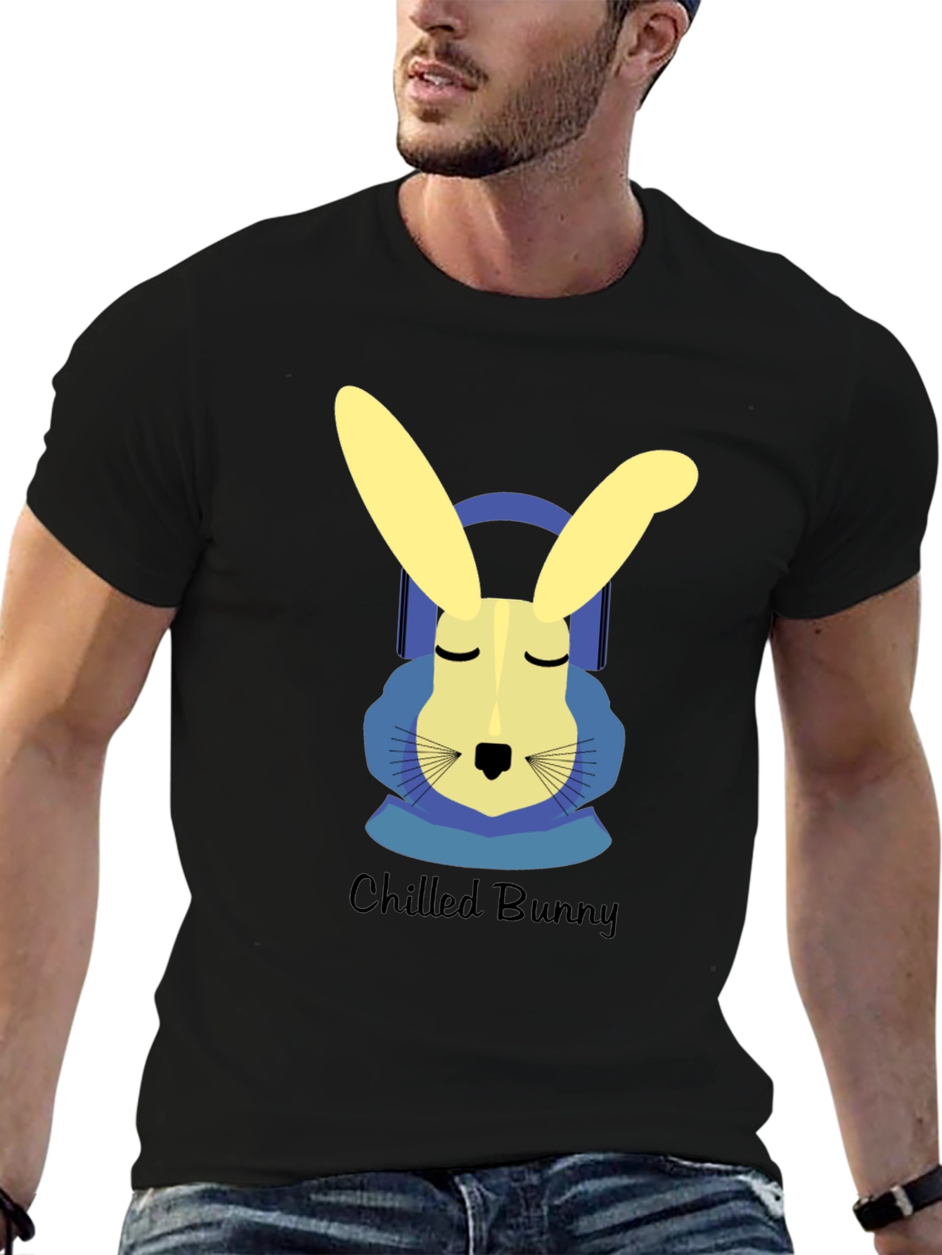 Chilled Bunny Graphic Tee - Black Cotton T-Shirt