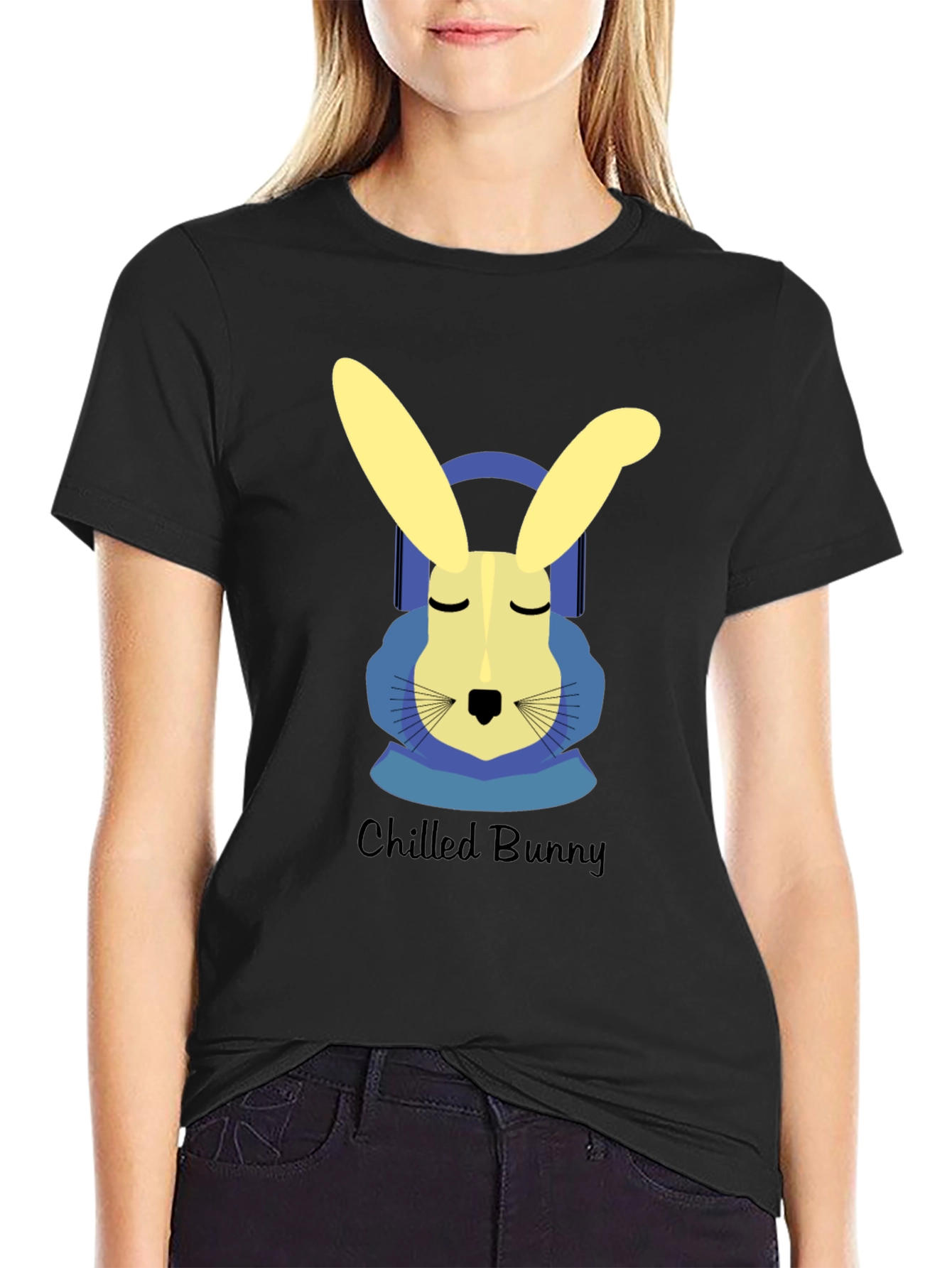 Chilled Bunny Graphic Tee - Black Cotton T-Shirt