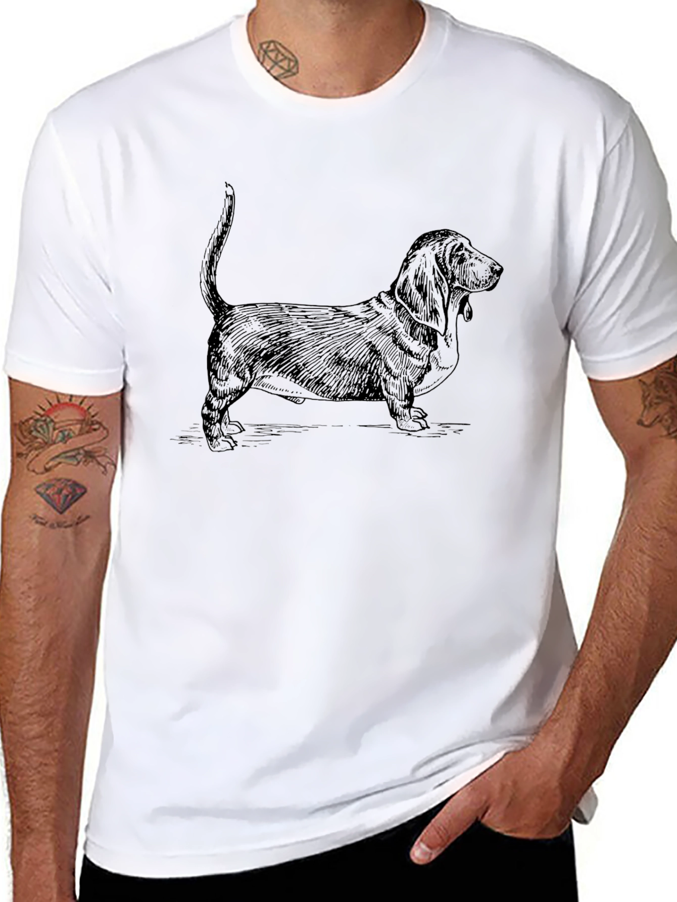Basset Hound Dog Graphic Tee - Black