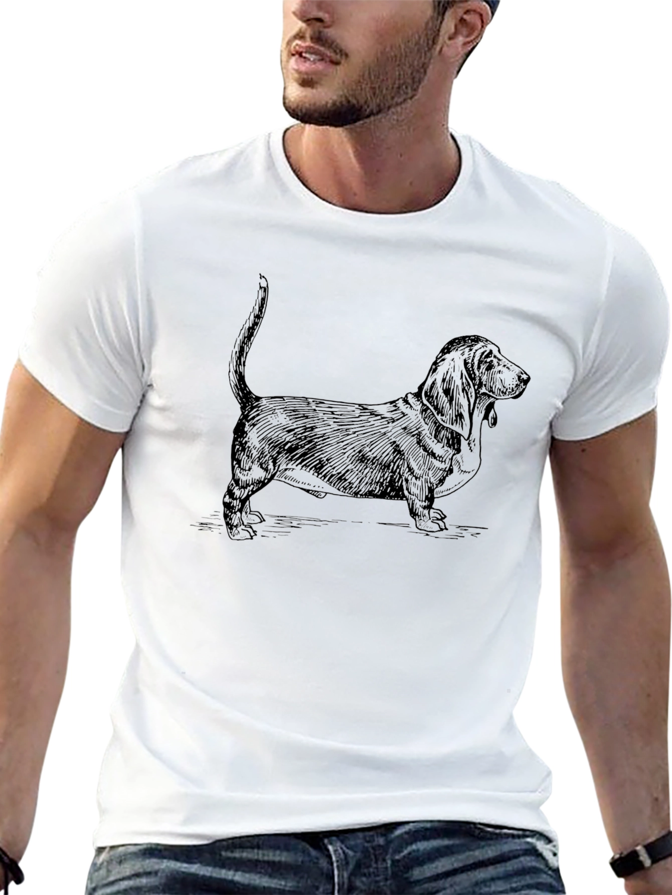 Basset Hound Dog Graphic Tee - Black