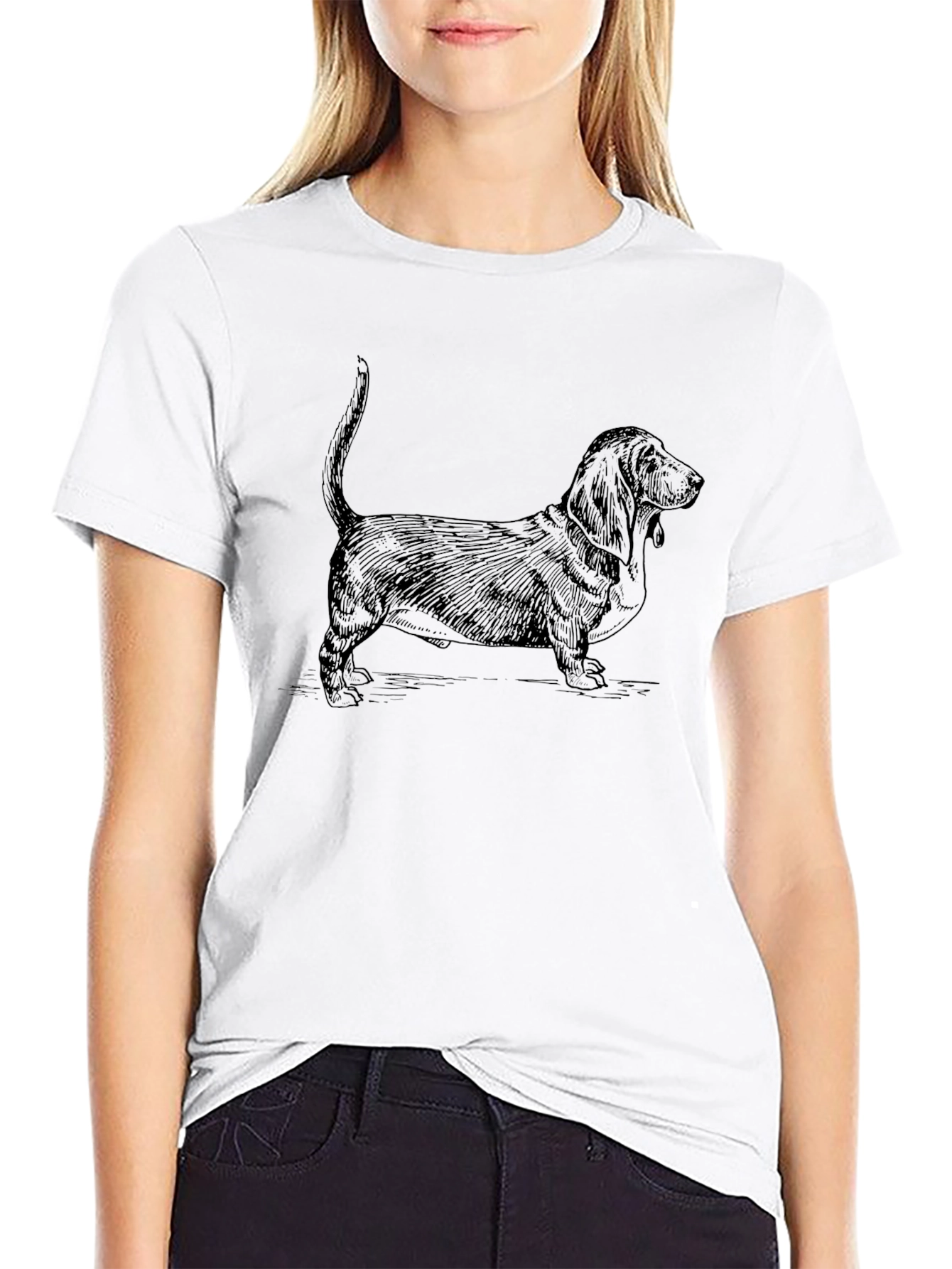 Basset Hound Dog Graphic Tee - Black