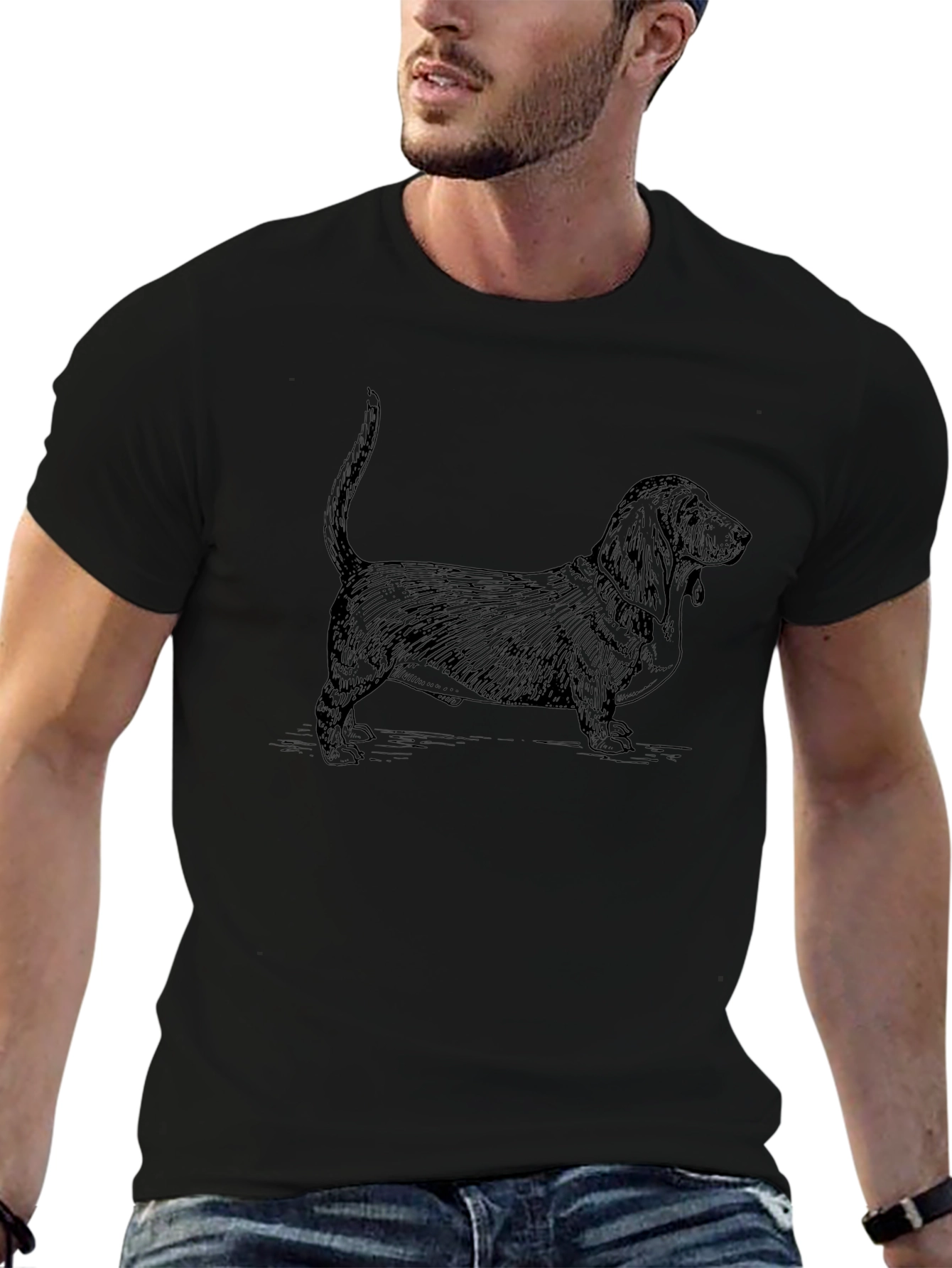 Basset Hound Dog Graphic Tee - Black