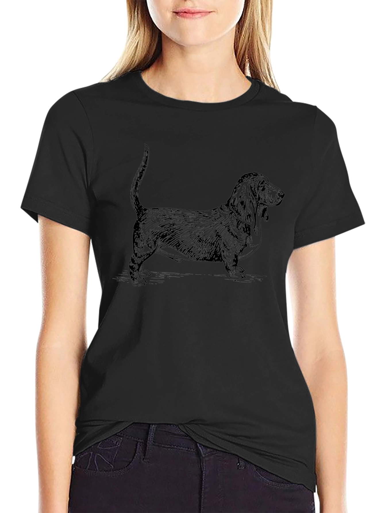 Basset Hound Dog Graphic Tee - Black