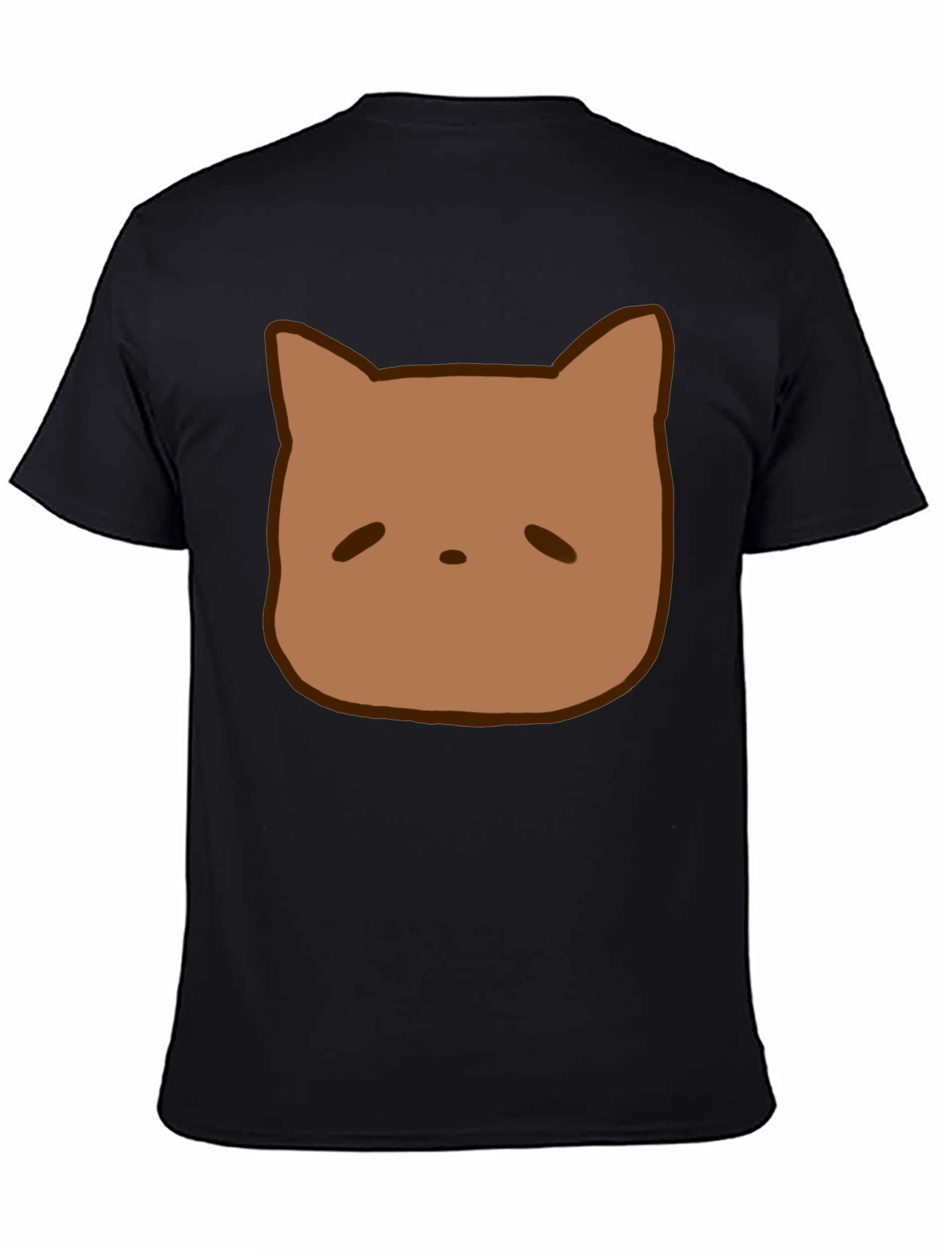 Cute Brown Cat Face Graphic Black T-Shirt