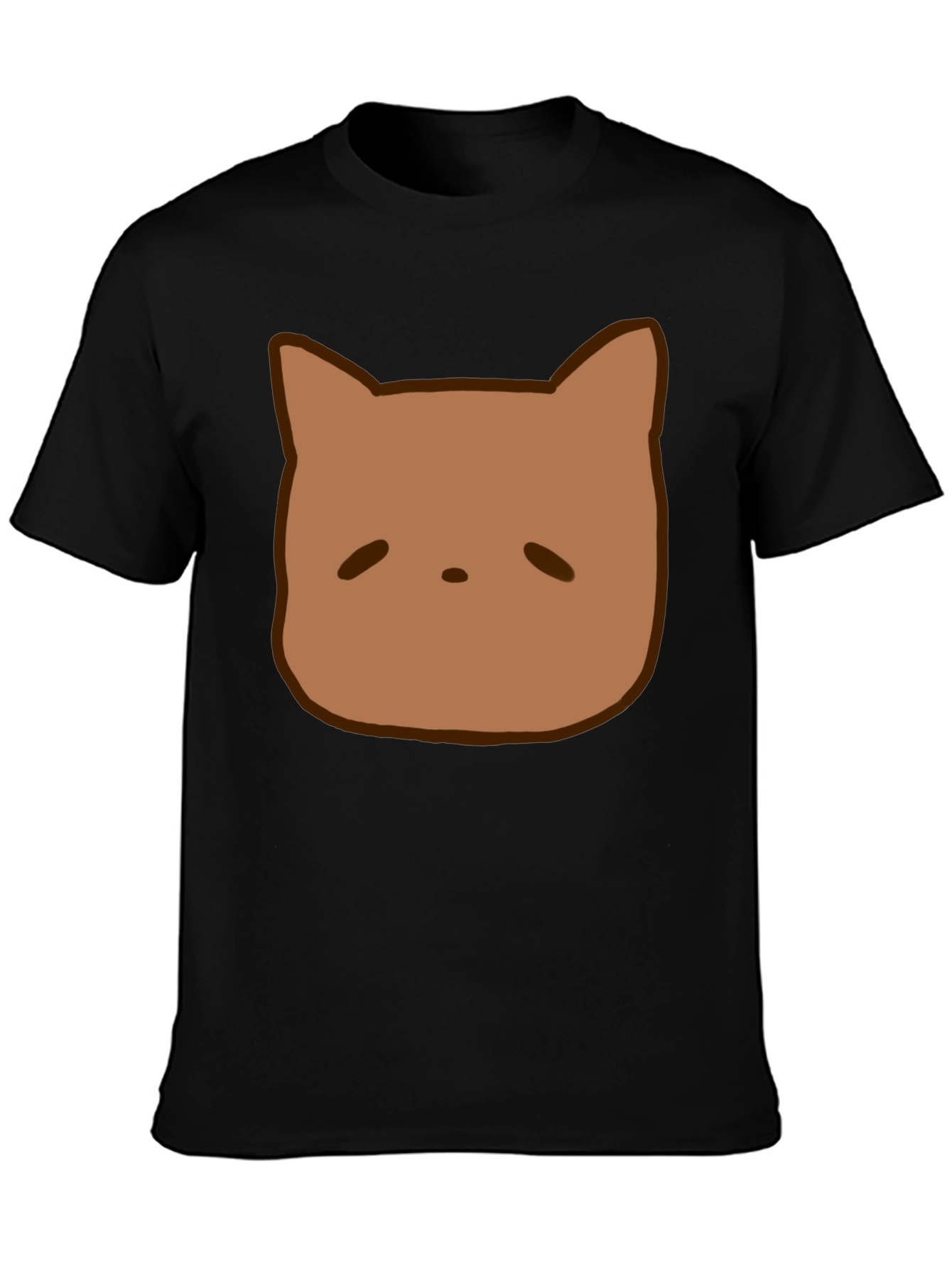 Cute Brown Cat Face Graphic Black T-Shirt