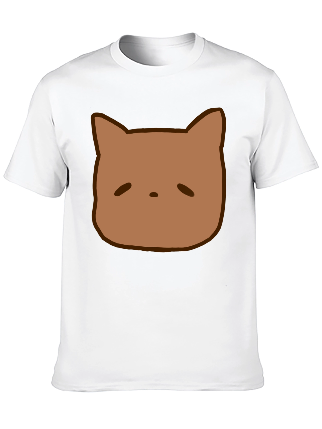 Cute Brown Cat Face Graphic Black T-Shirt