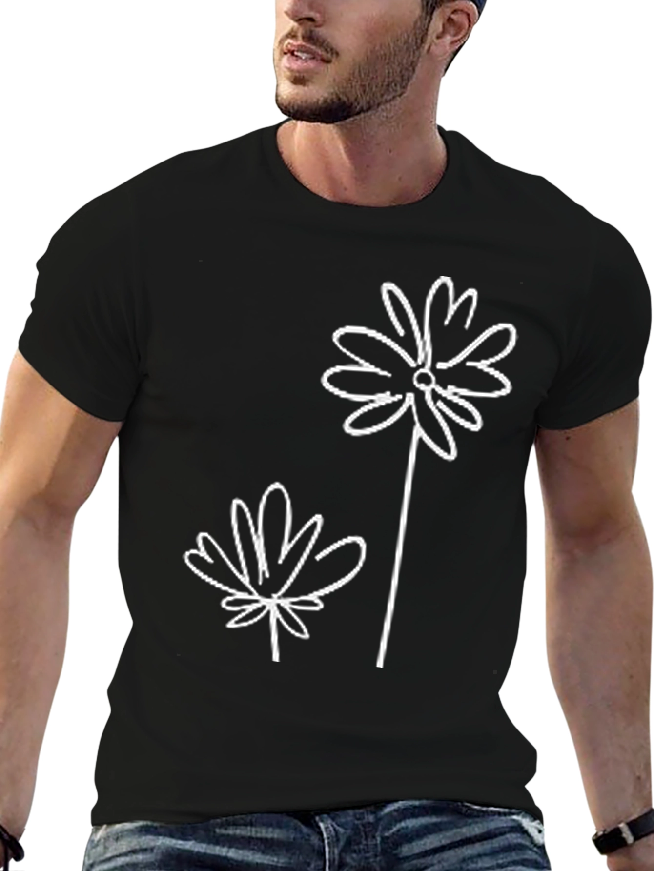 Modern Floral Graphic Black T-Shirt
