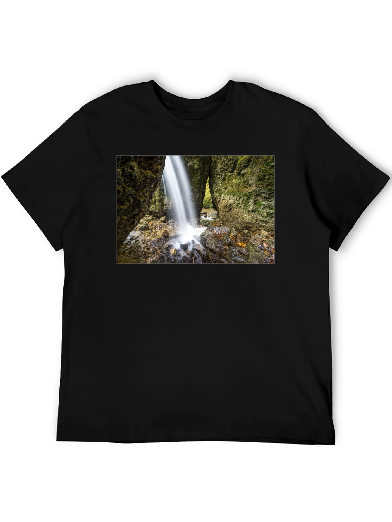 Waterfall Print Black T-Shirt