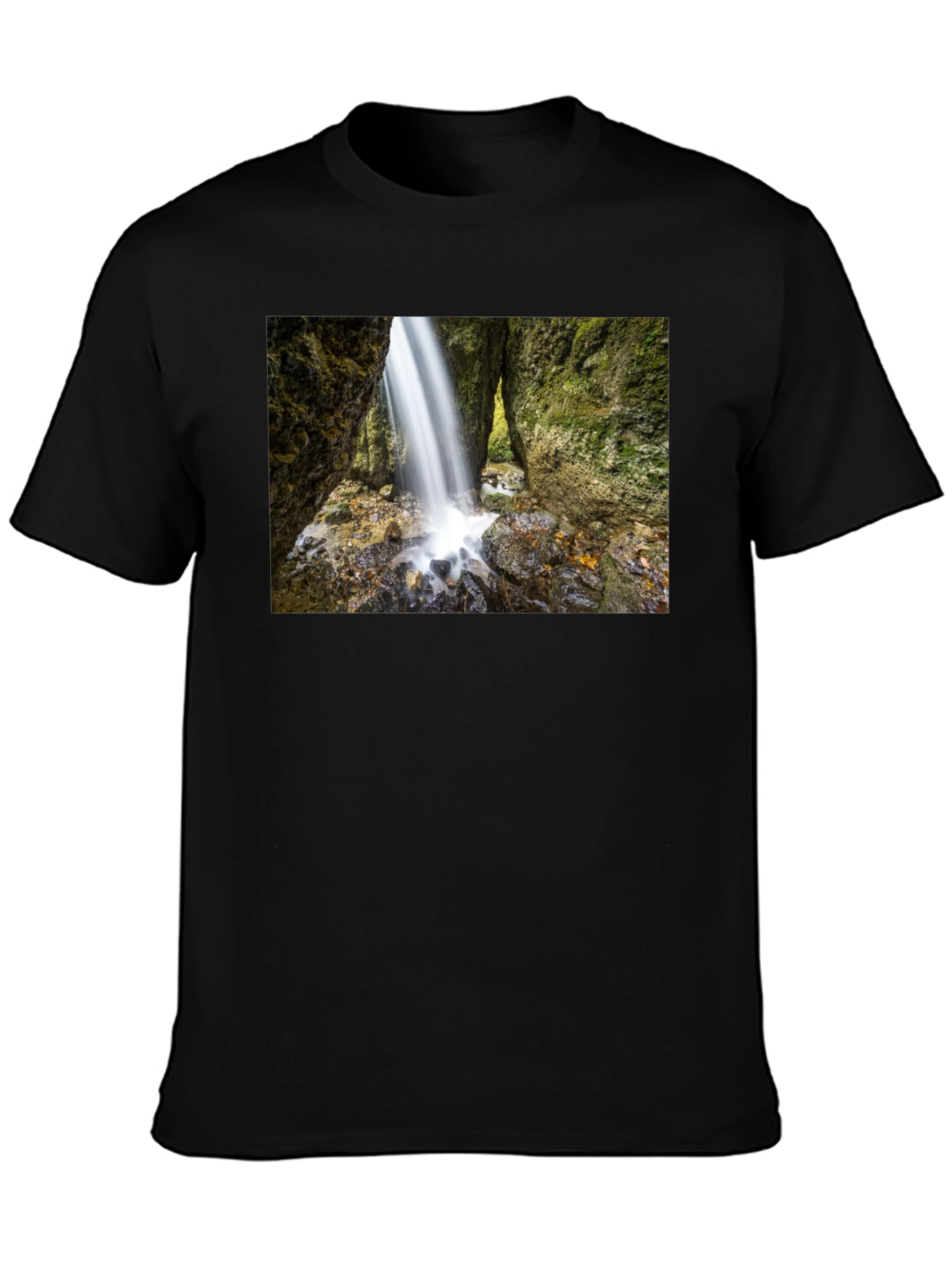 Waterfall Print Black T-Shirt