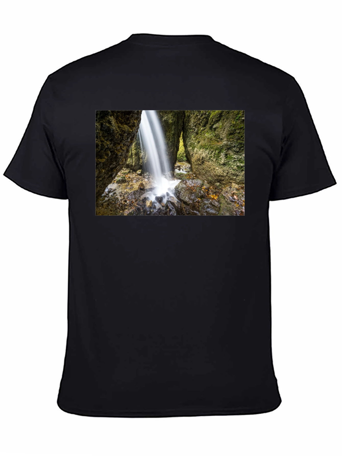 Waterfall Print Black T-Shirt