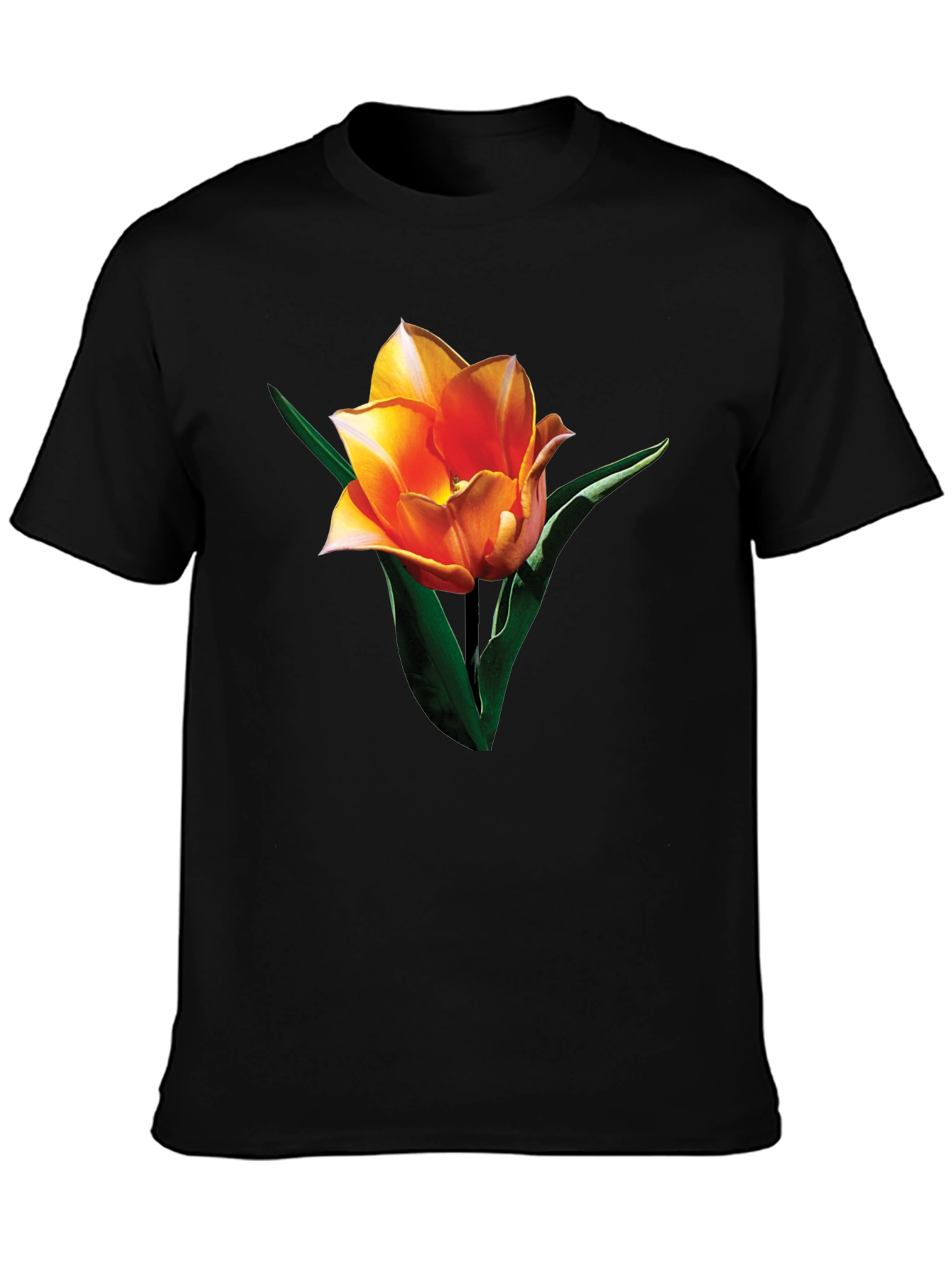 Black Tulip Graphic Tee - Stylish Floral Print