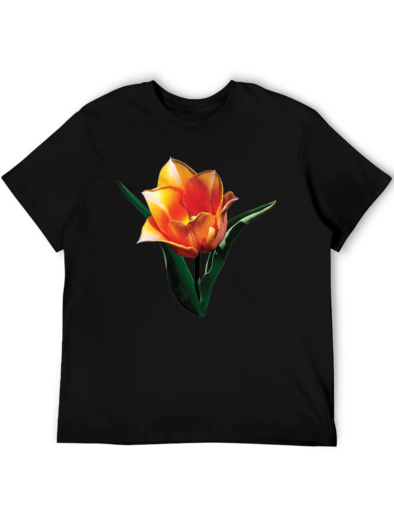 Black Tulip Graphic Tee - Stylish Floral Print