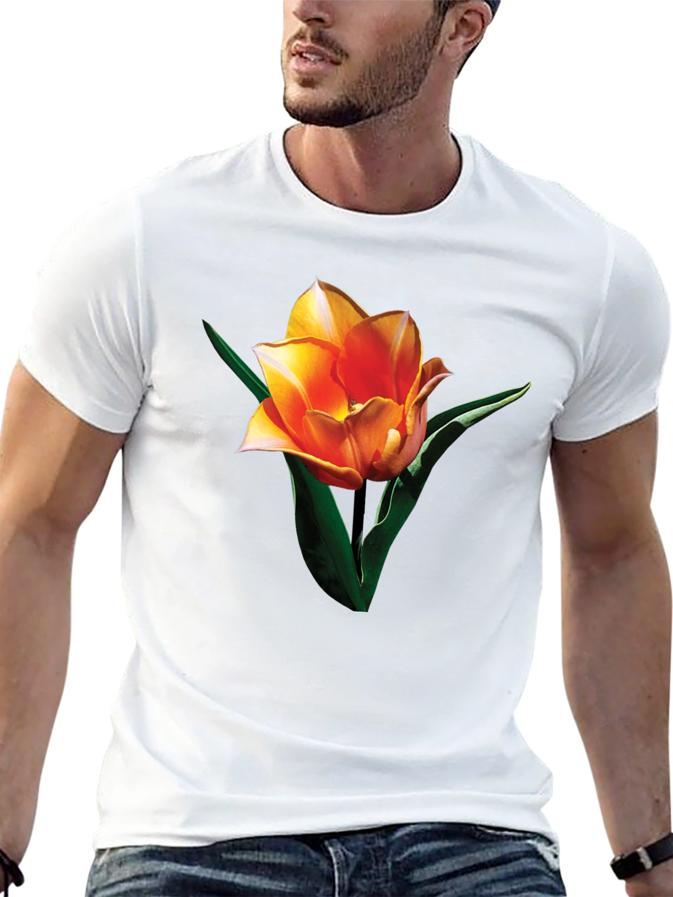 Black Tulip Graphic Tee - Stylish Floral Print