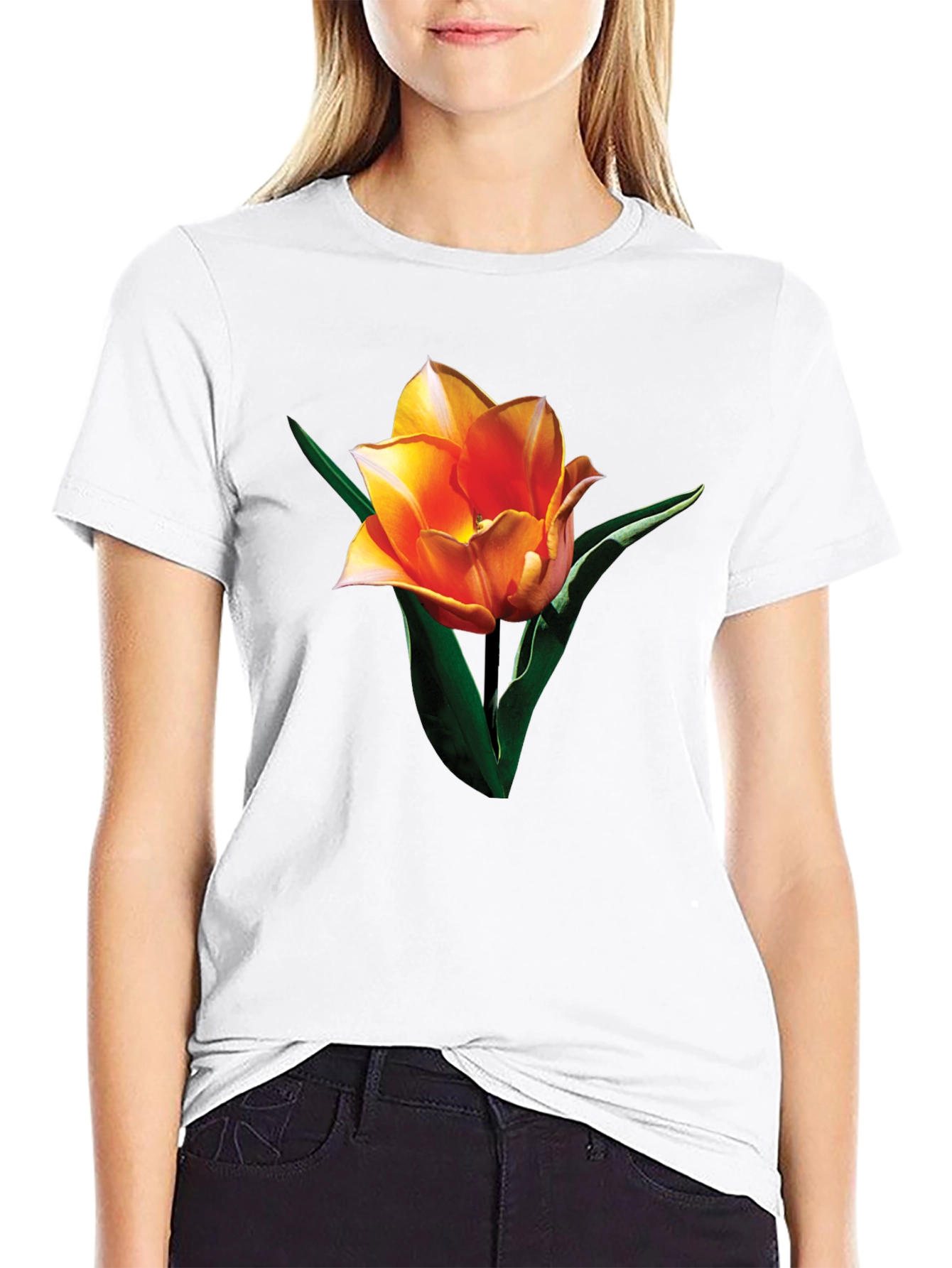 Black Tulip Graphic Tee - Stylish Floral Print