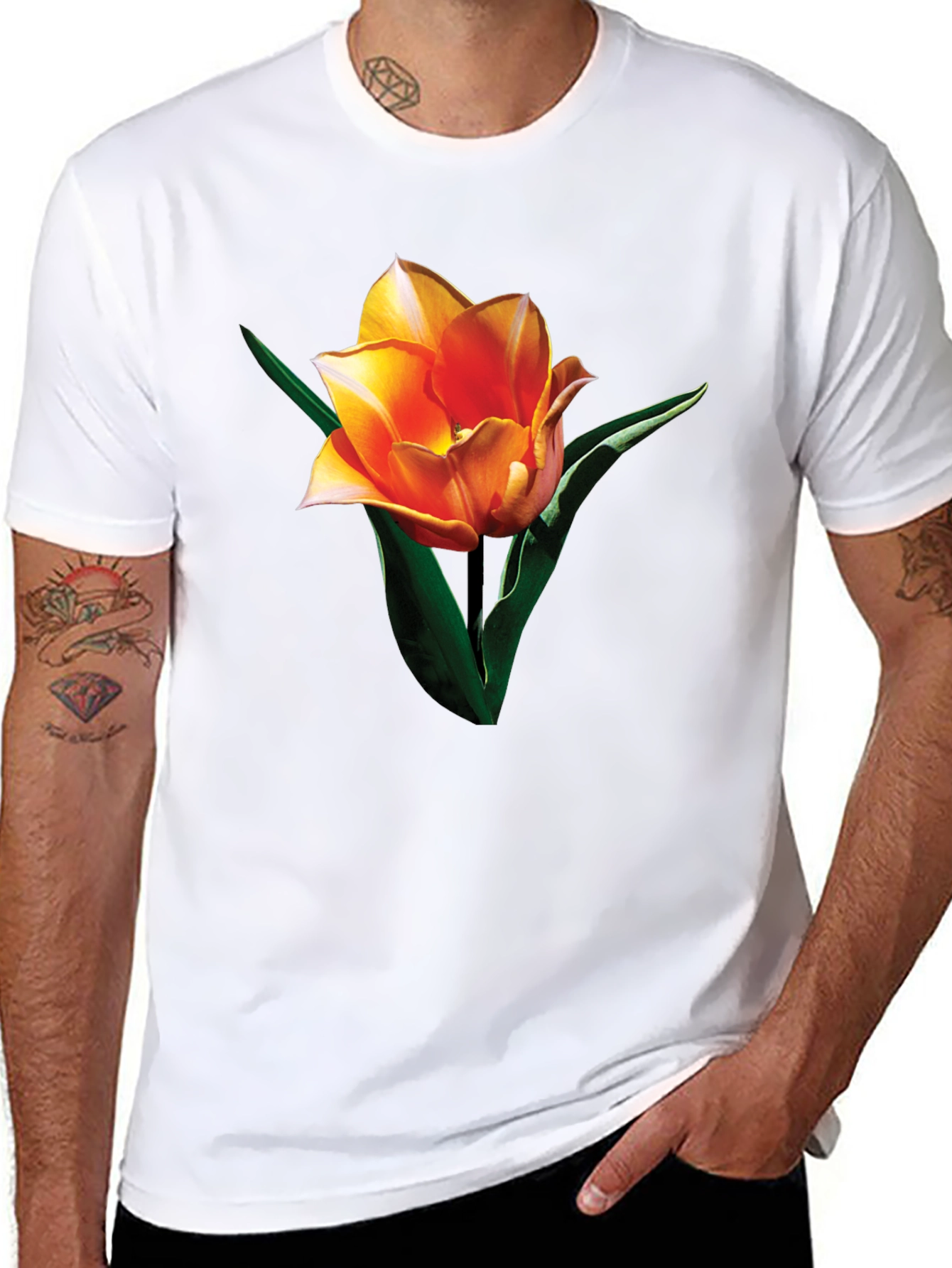 Black Tulip Graphic Tee - Stylish Floral Print