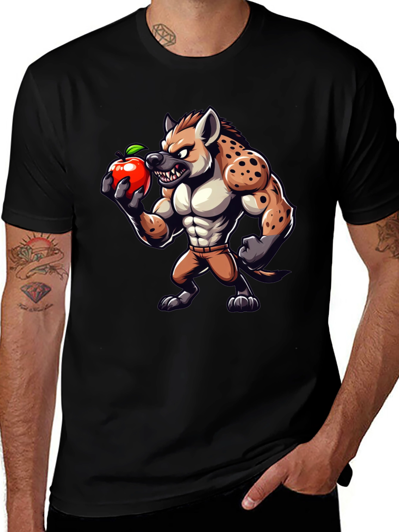 Hyena Apple Funny Graphic T-Shirt