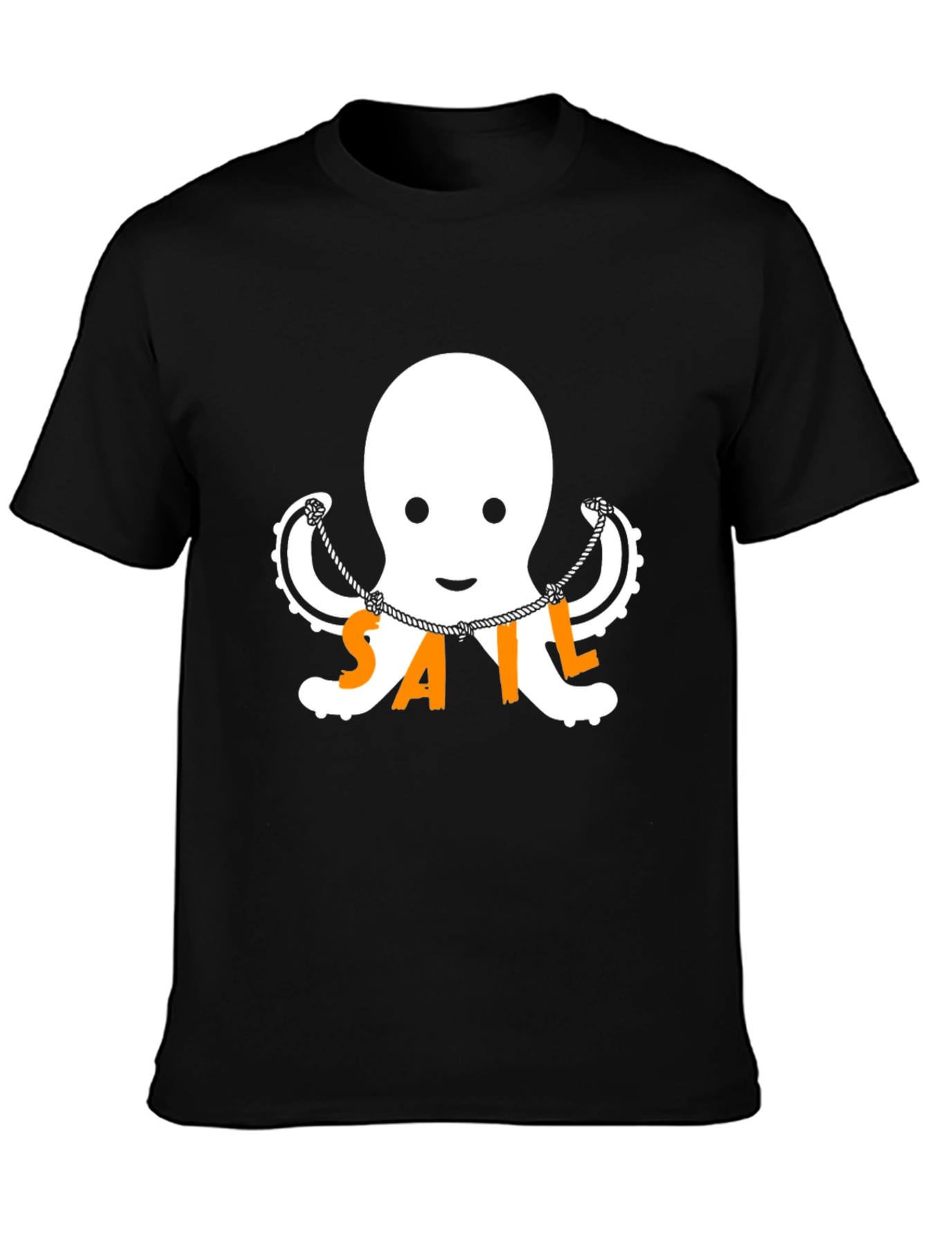 Nautical Octopus SAIL T-Shirt - Black Cotton Tee