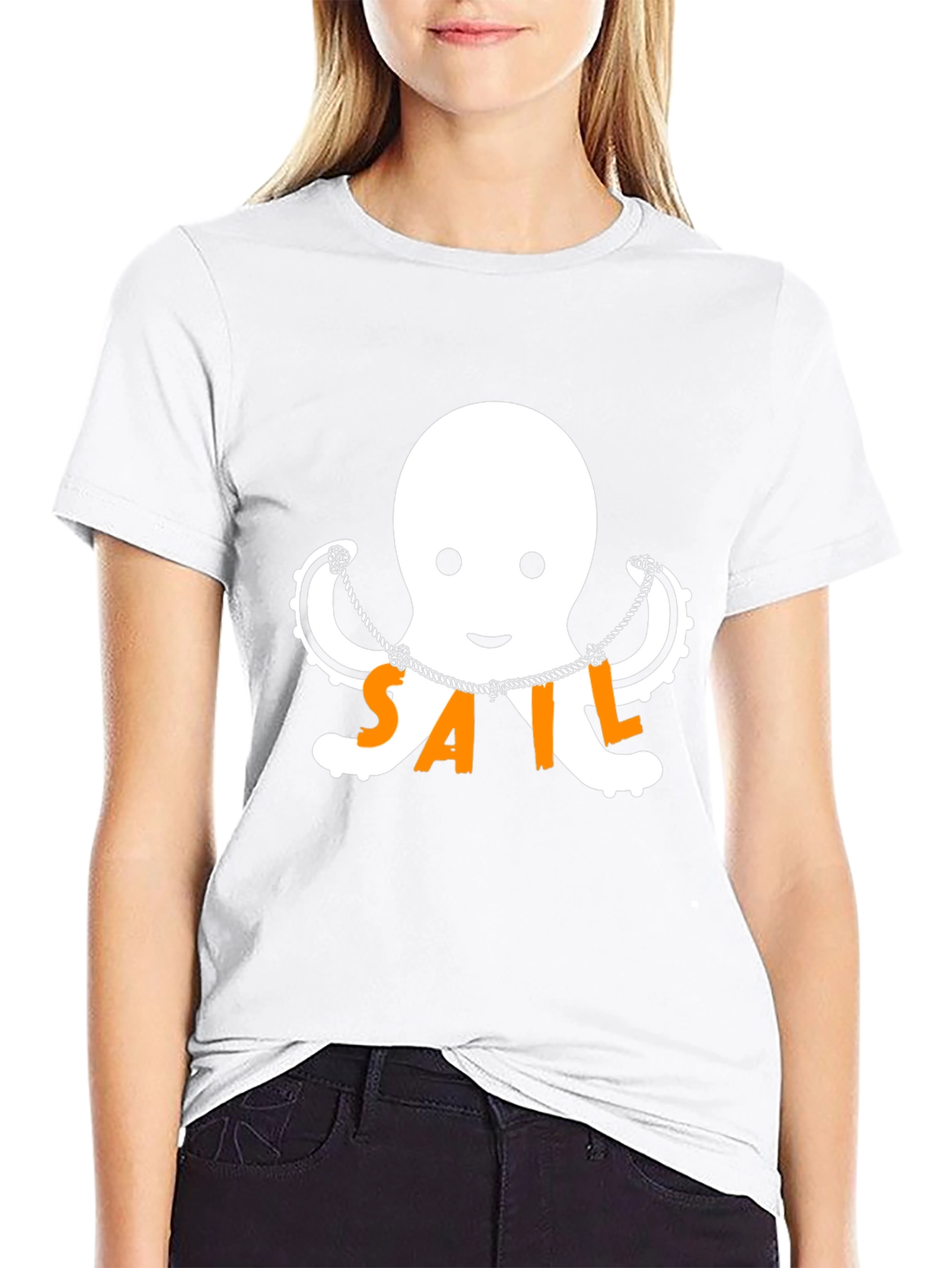 Nautical Octopus SAIL T-Shirt - Black Cotton Tee