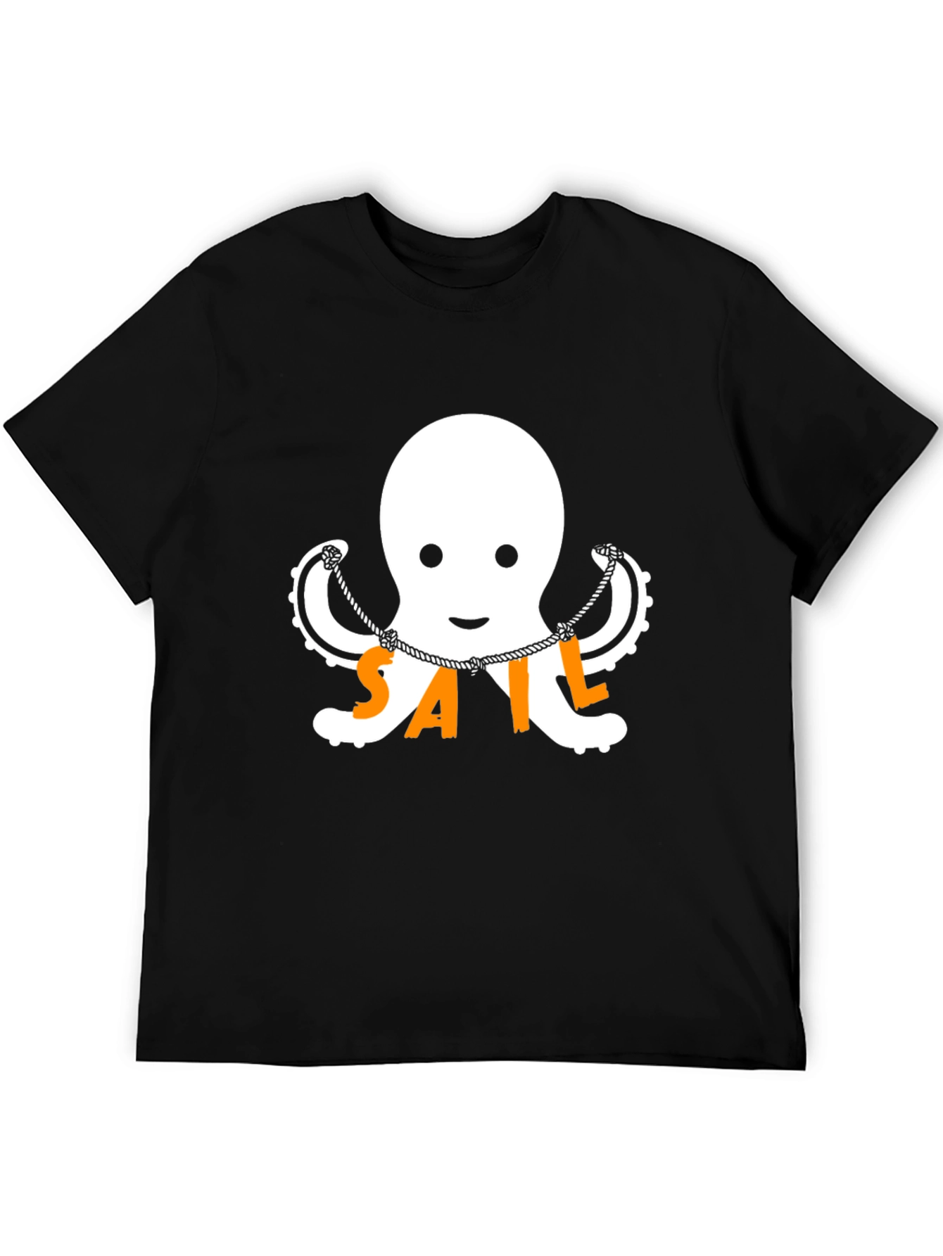 Nautical Octopus SAIL T-Shirt - Black Cotton Tee