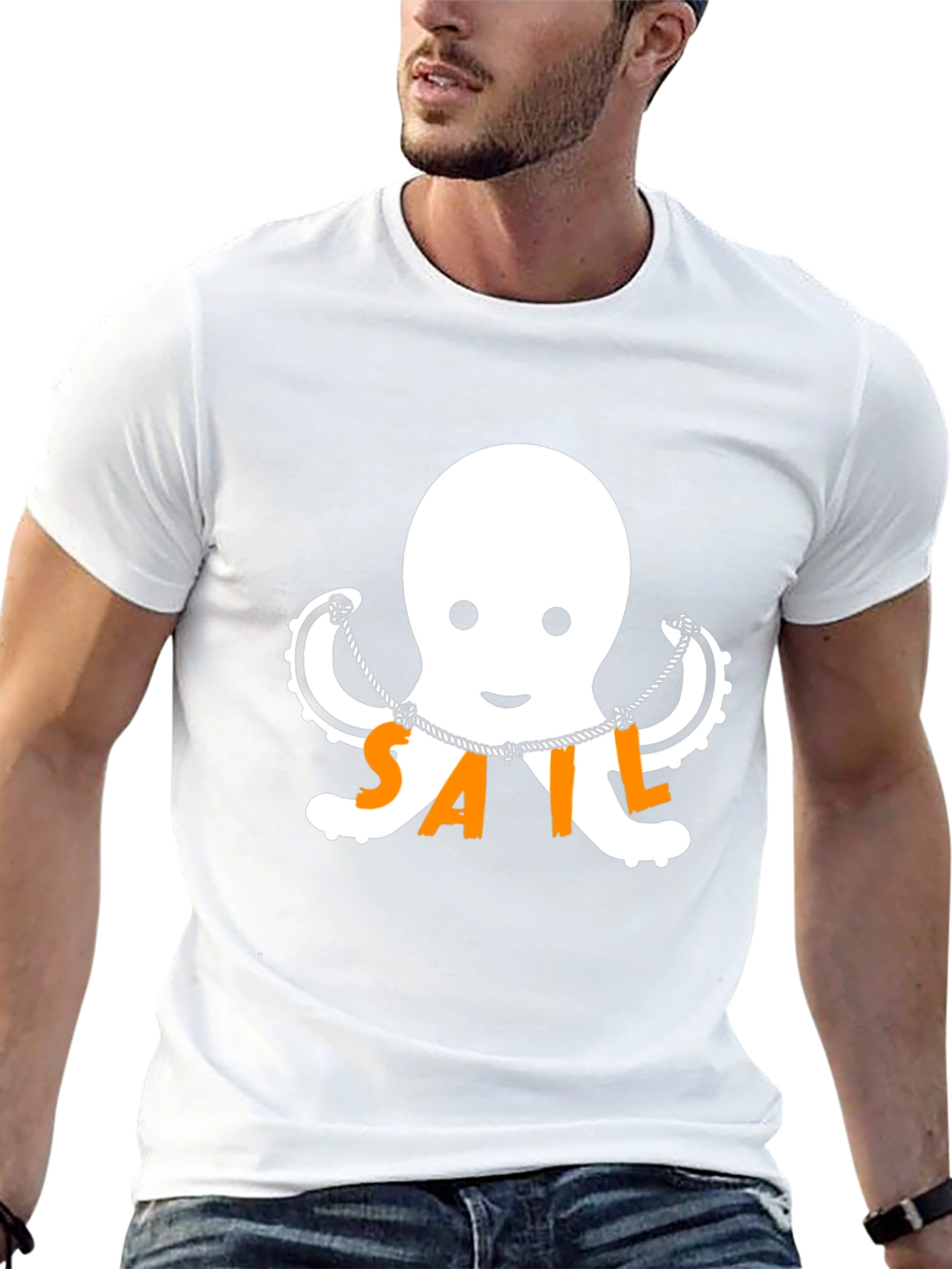 Nautical Octopus SAIL T-Shirt - Black Cotton Tee