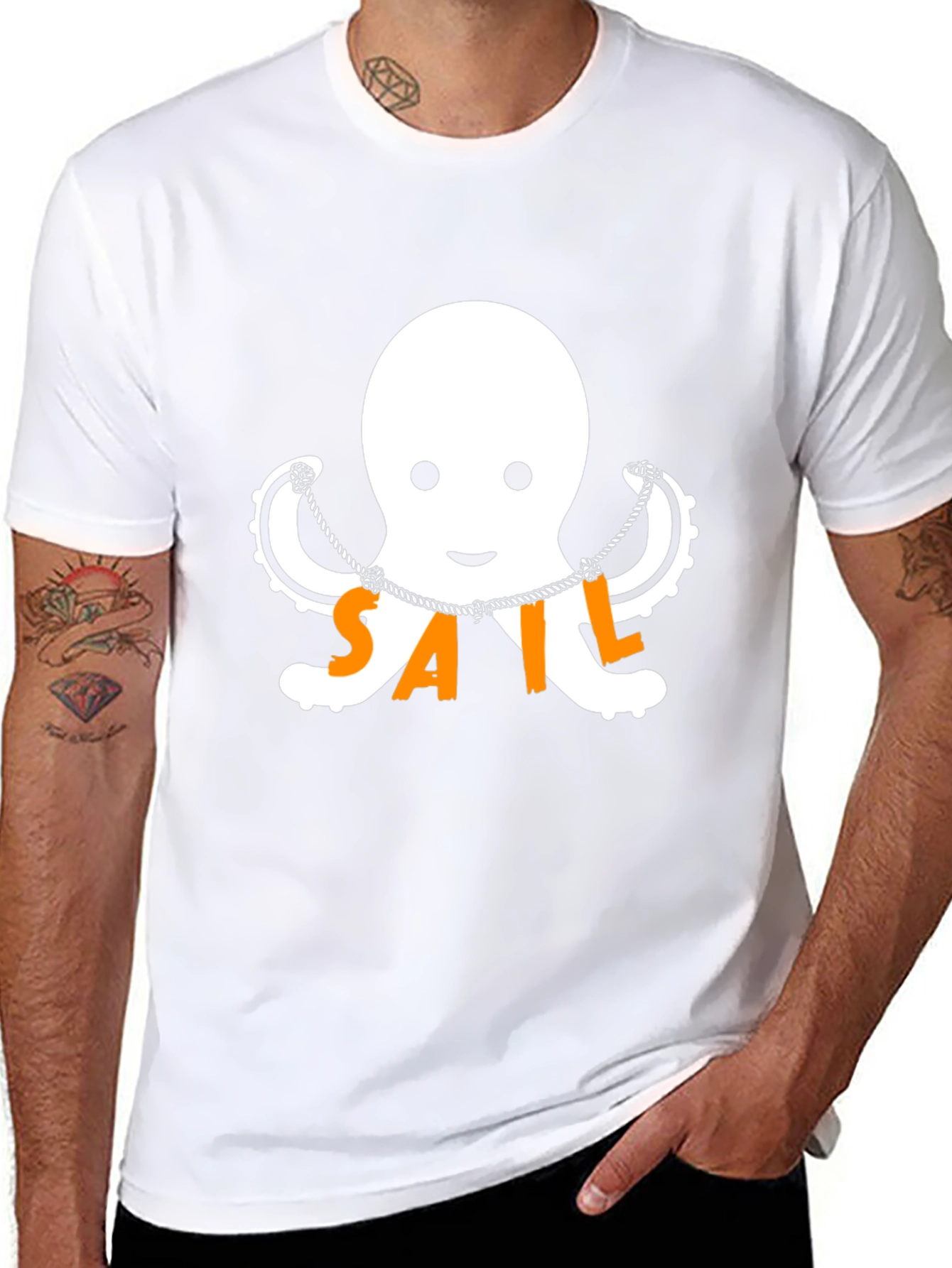 Nautical Octopus SAIL T-Shirt - Black Cotton Tee