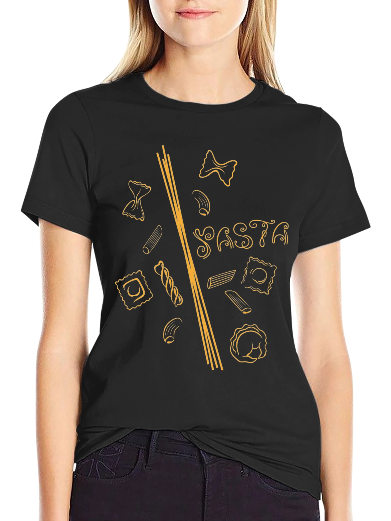 Pasta Lover T-Shirt - Black Unique Noodle Design