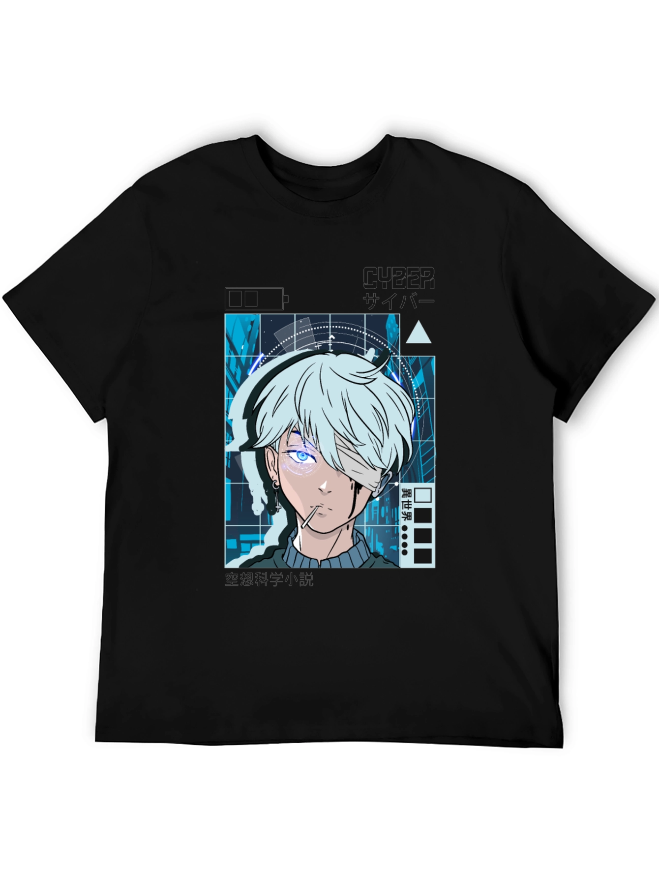 Anime Cyberpunk Graphic Print Black T-Shirt