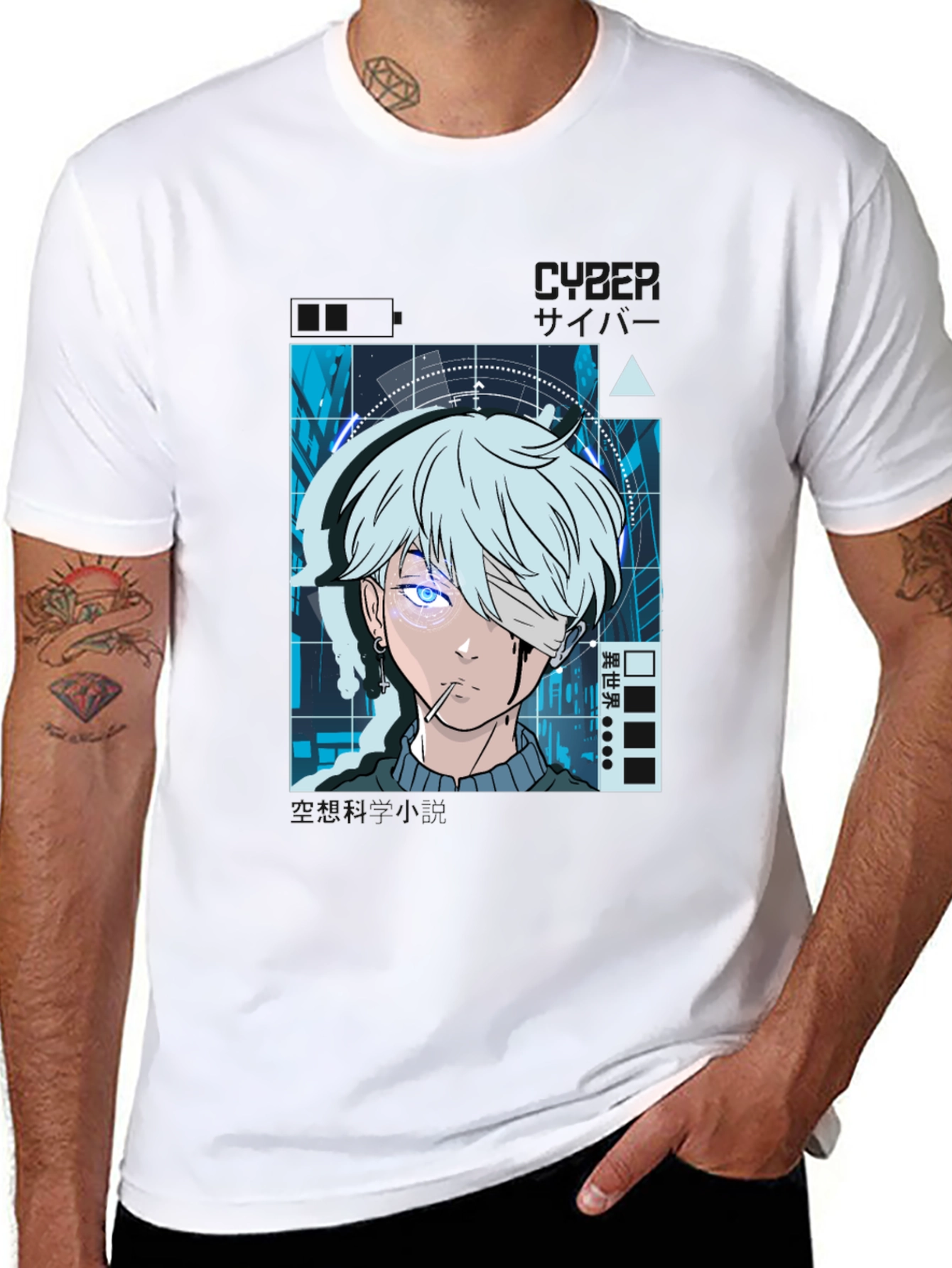 Anime Cyberpunk Graphic Print Black T-Shirt