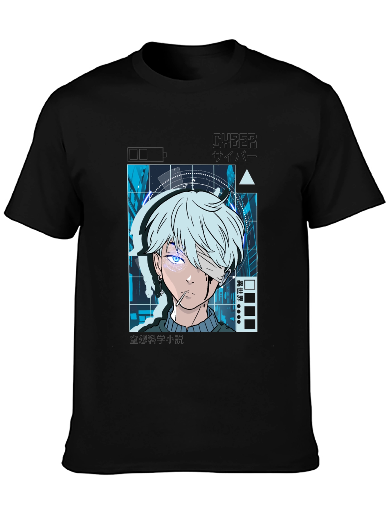 Anime Cyberpunk Graphic Print Black T-Shirt