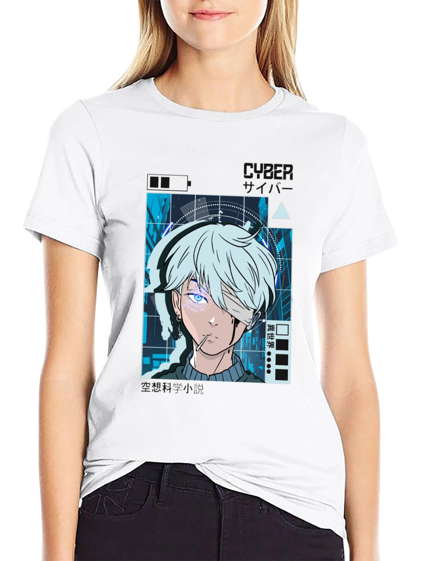 Anime Cyberpunk Graphic Print Black T-Shirt