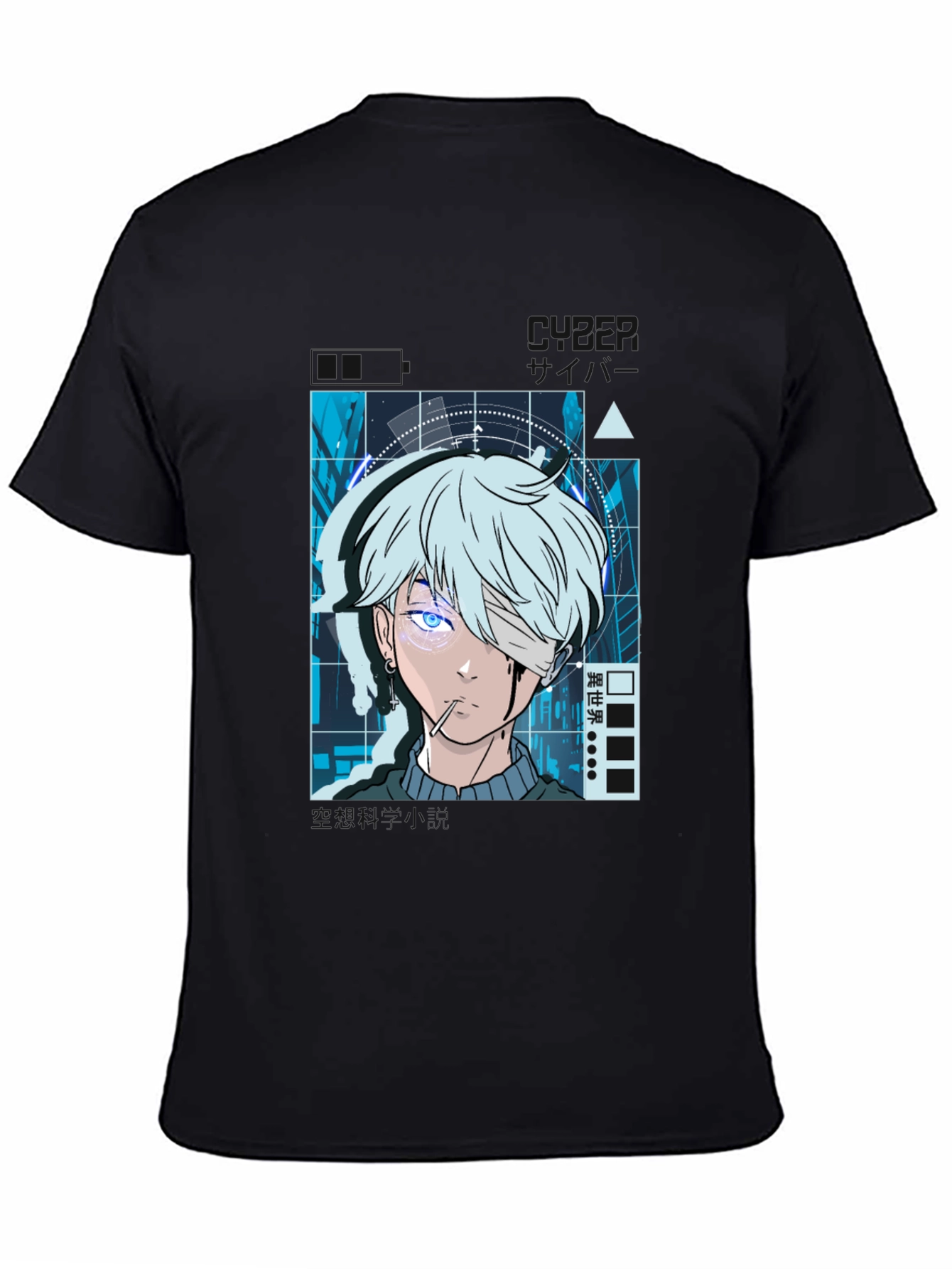 Anime Cyberpunk Graphic Print Black T-Shirt