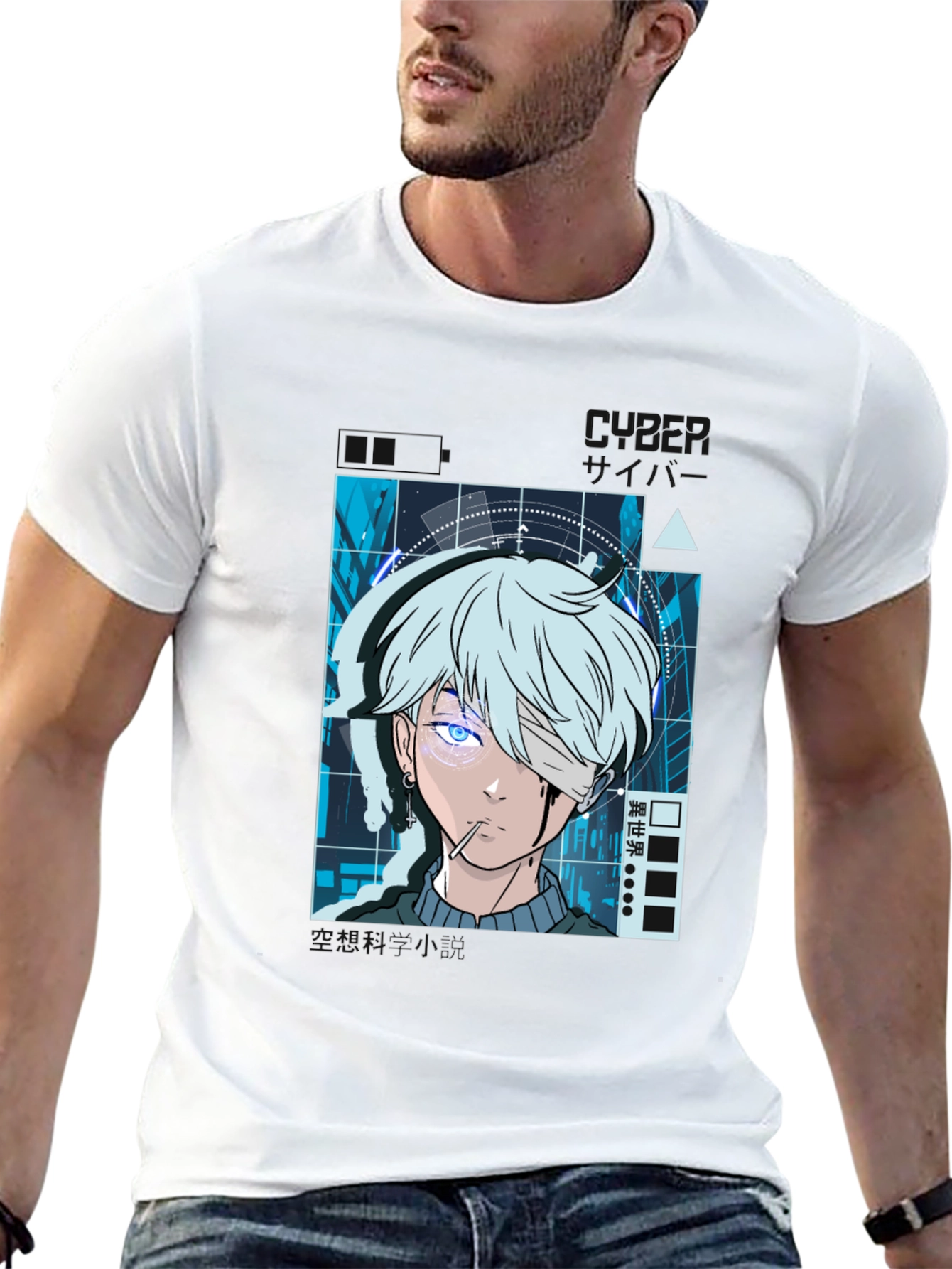 Anime Cyberpunk Graphic Print Black T-Shirt