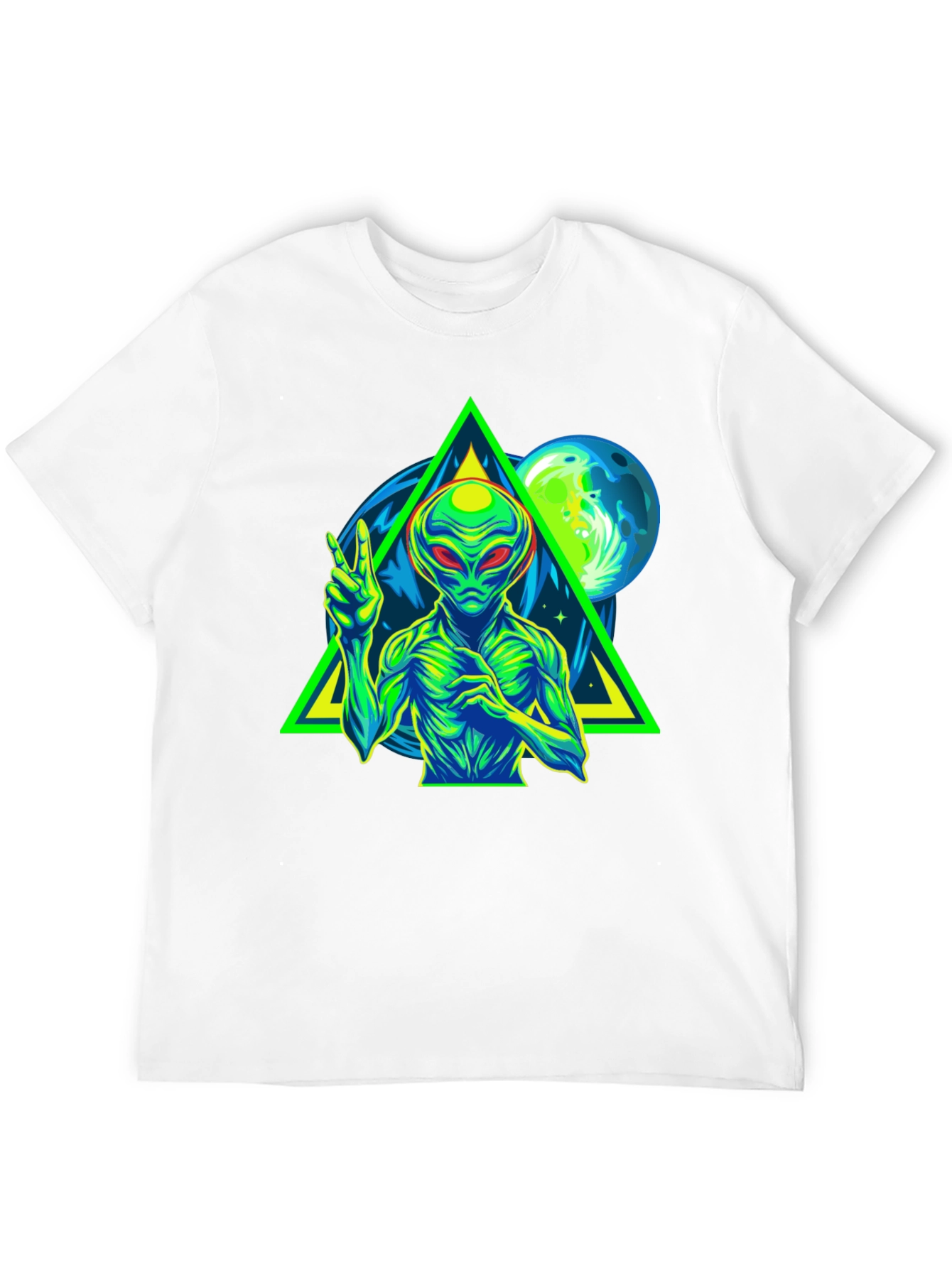 Alien Peace Sign Graphic Tee - Black Cotton T-Shirt