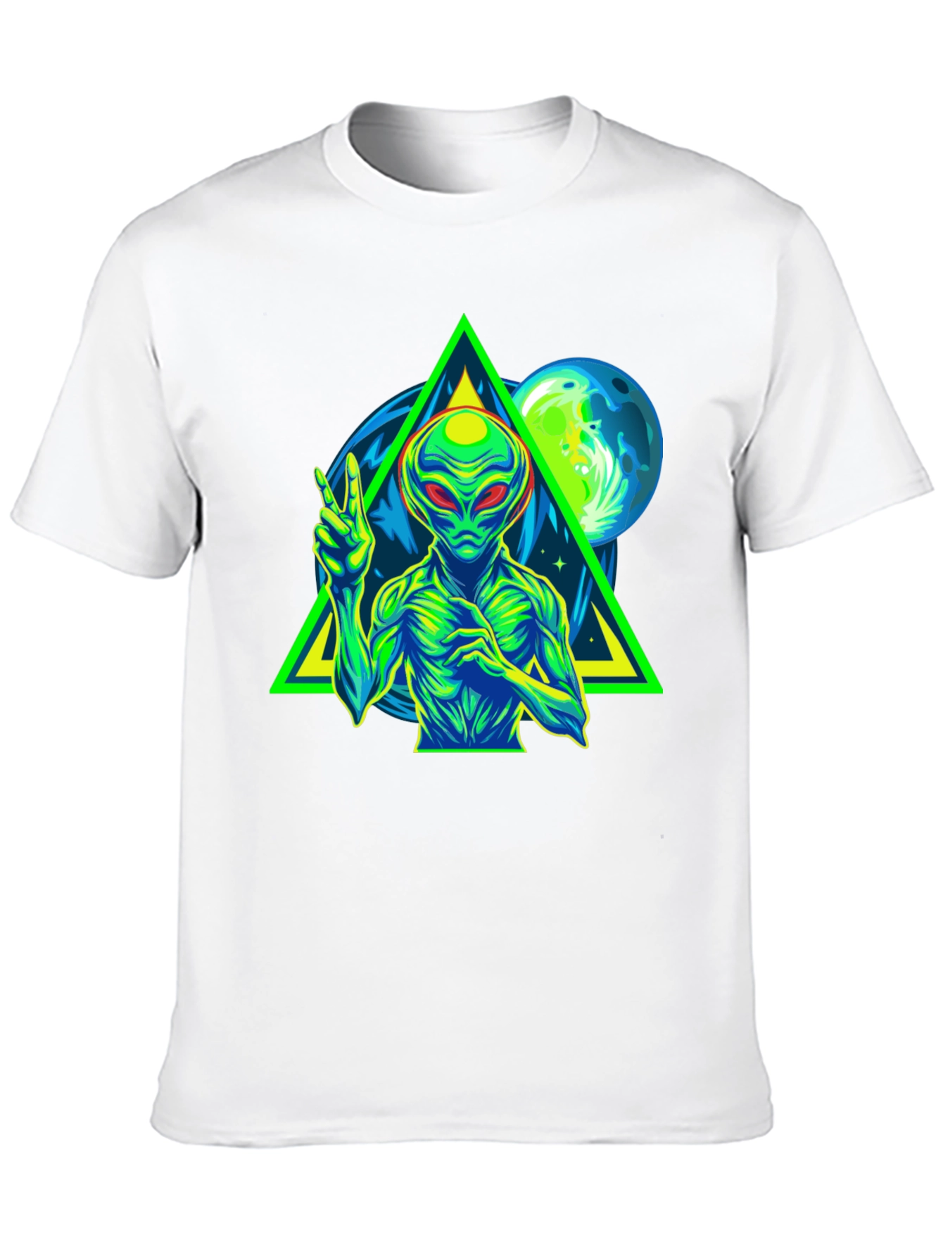 Alien Peace Sign Graphic Tee - Black Cotton T-Shirt
