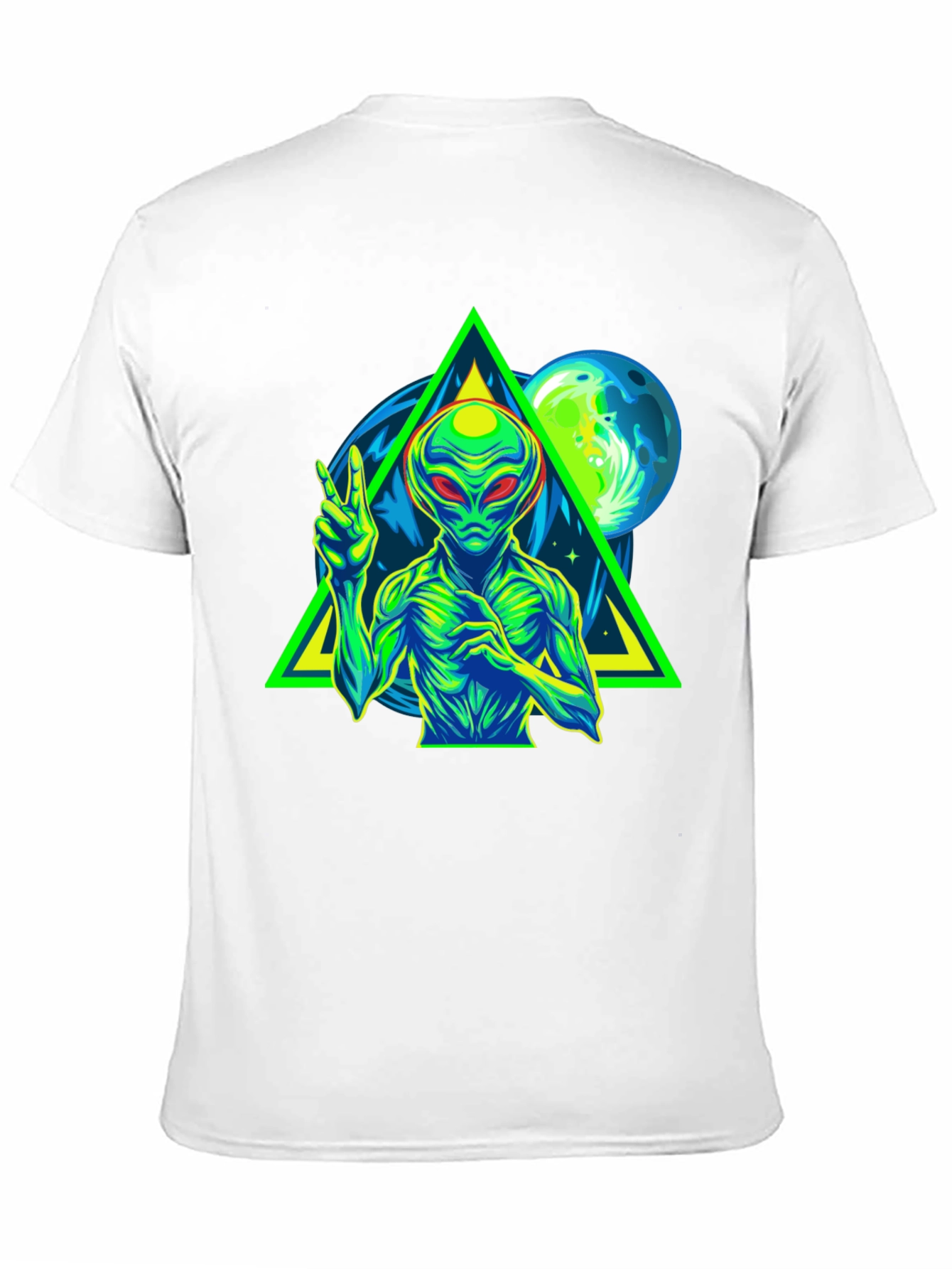 Alien Peace Sign Graphic Tee - Black Cotton T-Shirt
