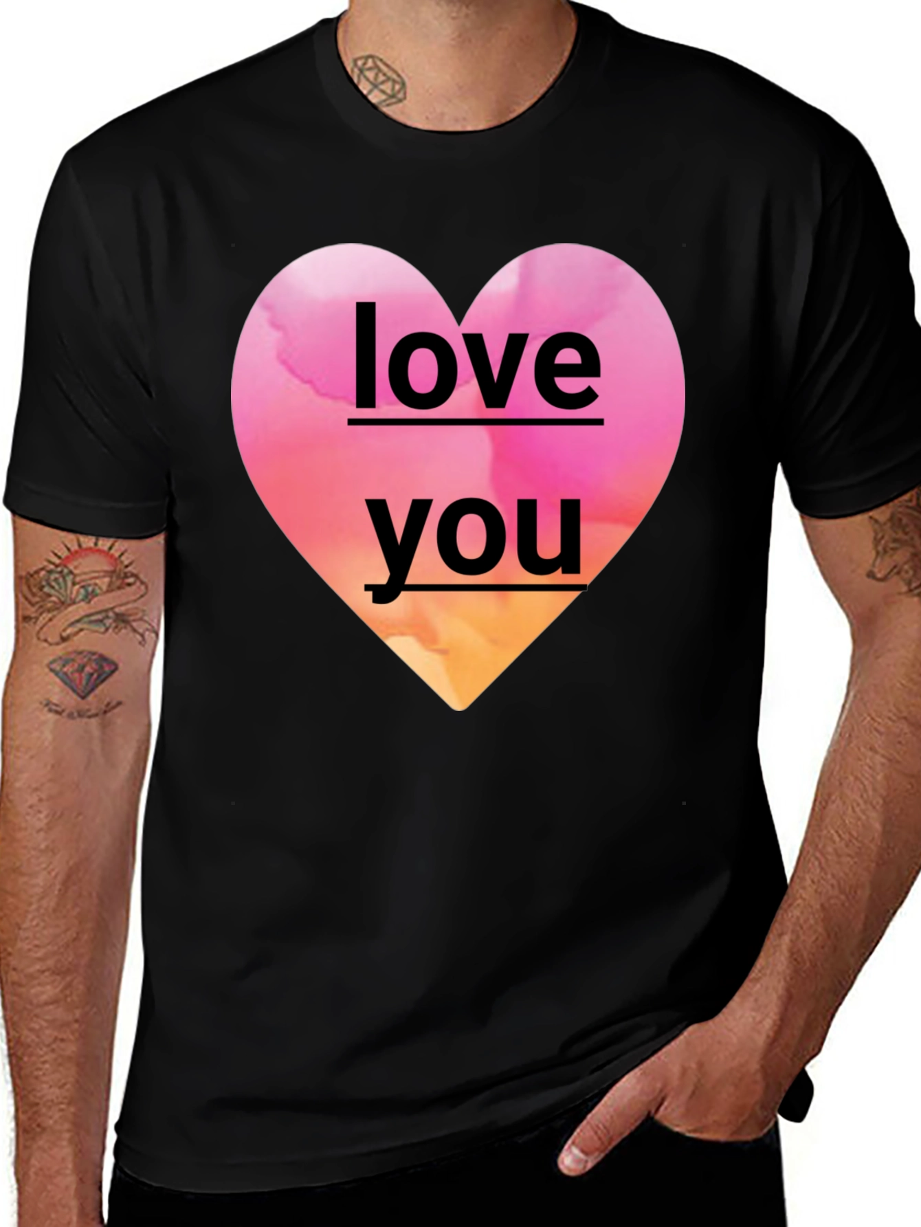 Love You Heart Graphic Black Tee Shirt