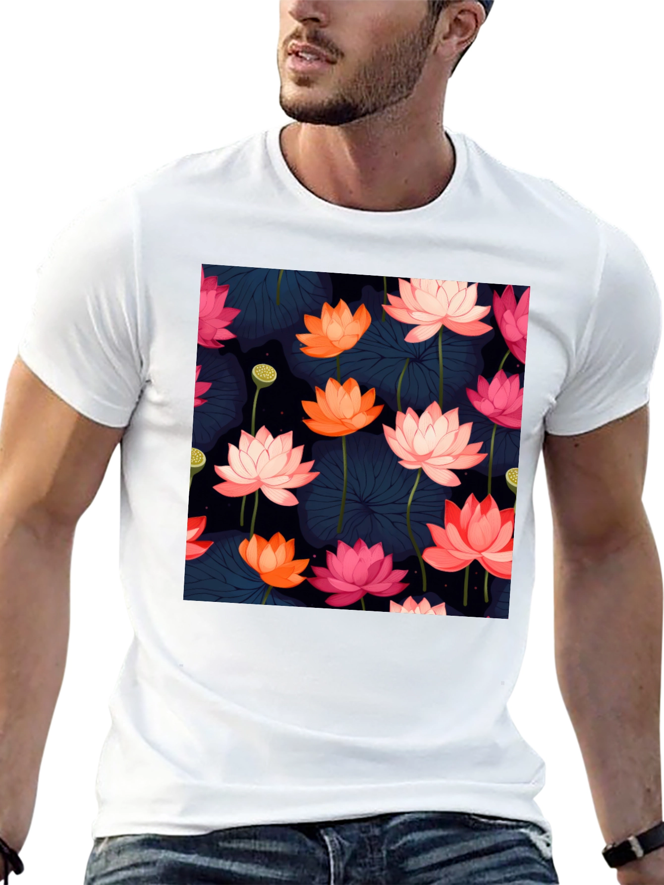 Lotus Floral Graphic Tee - Stylish Mens T-Shirt