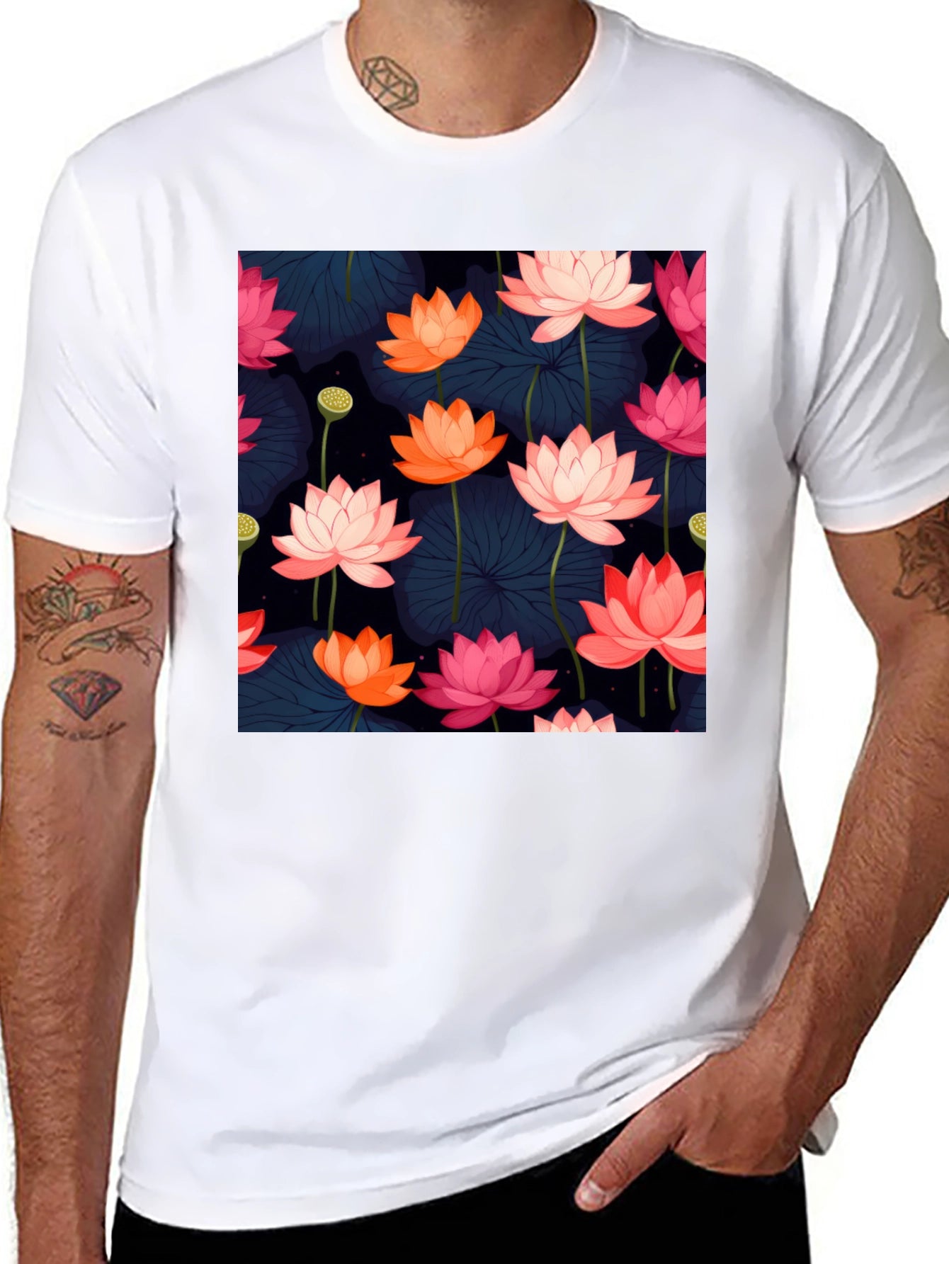 Lotus Floral Graphic Tee - Stylish Mens T-Shirt