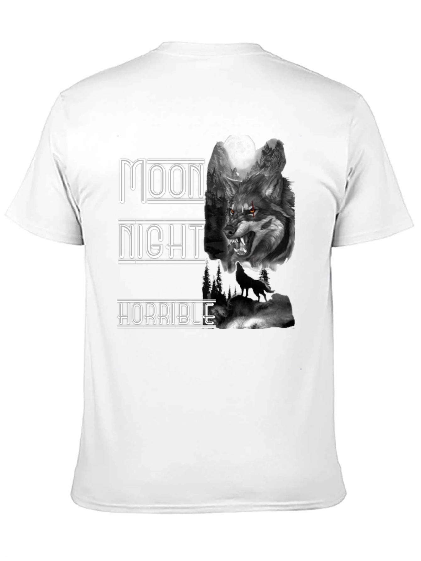 Moon Night Horrible Wolf Graphic T-Shirt